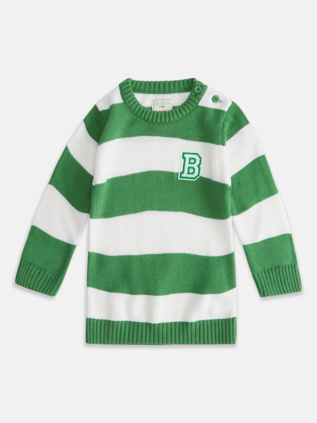 Pantaloons Baby Boys Green & White Colourblocked Striped Pullover with Applique Detail
Pantaloons Baby Boys Green & White Colourblocked Striped Pullover with Applique Detail