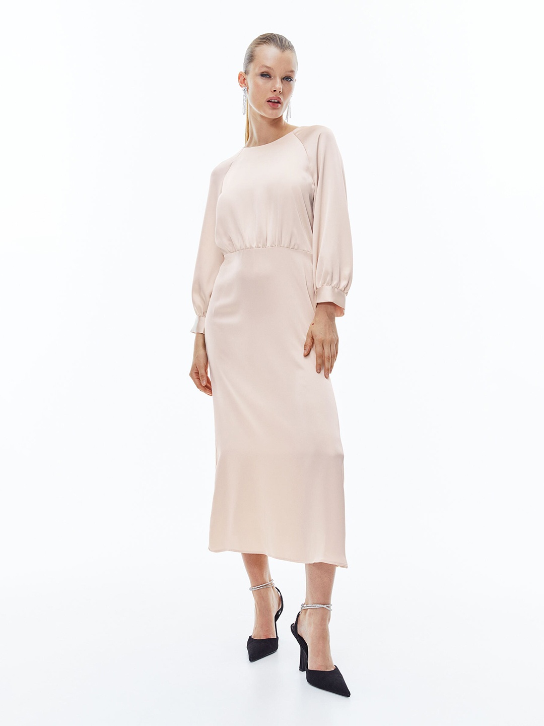 H&M Tie-Belt Satin Dress, Pink