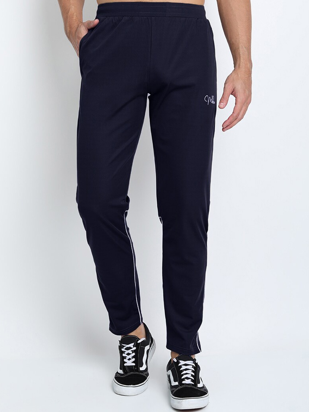 MKKO Men Navy Blue Solid Track Pant