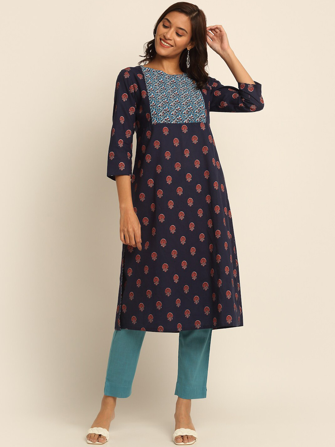 EK BY EKTA KAPOOR Women Navy Blue Printed Apple Hem Cotton Kurta
EK BY EKTA KAPOOR Women Navy Blue Printed Apple Hem Cotton Kurta