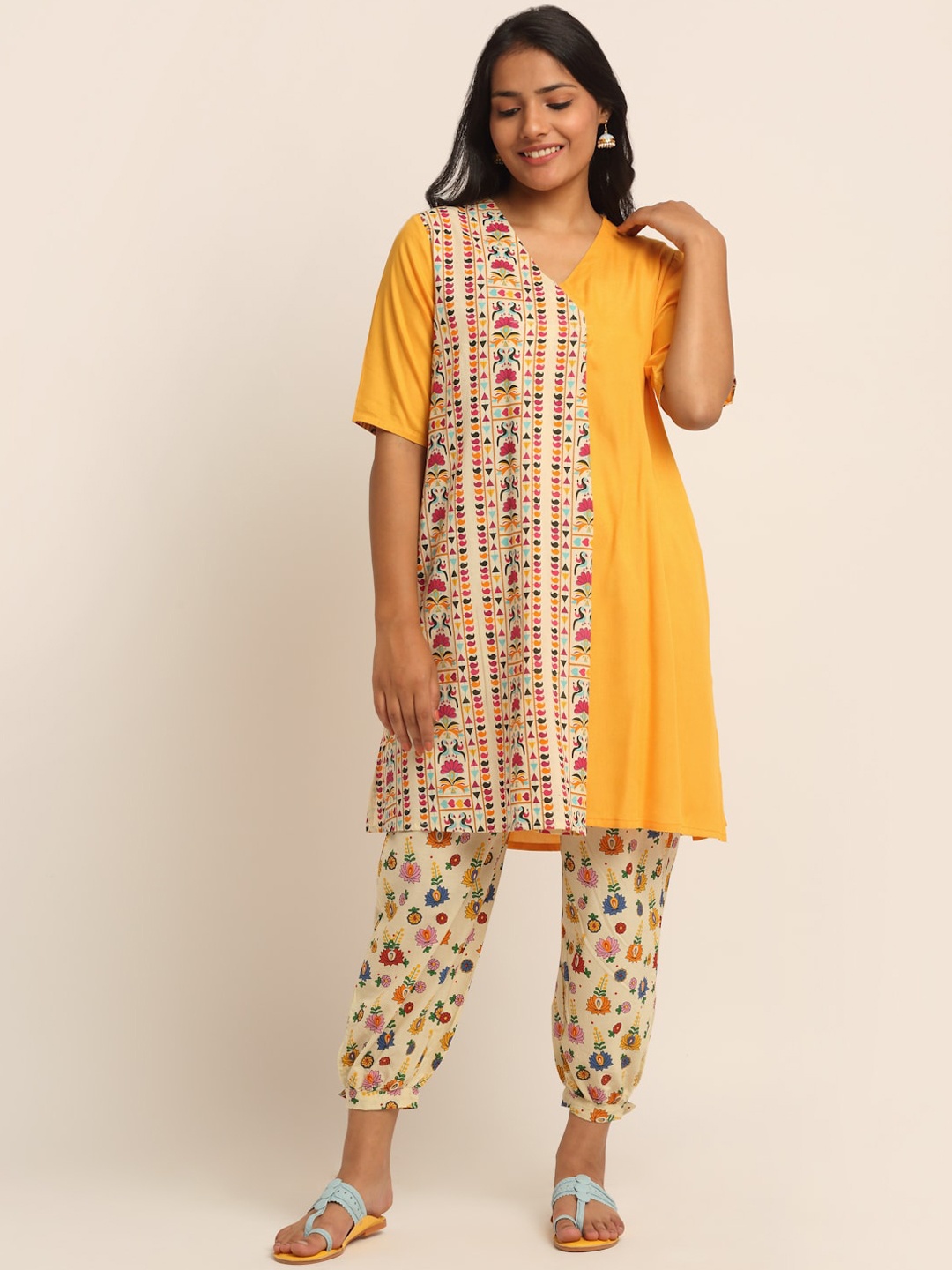 EK BY EKTA KAPOOR Women Mustard Yellow Mix & Match Print Crossover Cotton Kurta & Trousers
EK BY EKTA KAPOOR Women Mustard Yellow Mix & Match Print Crossover Cotton Kurta & Trousers