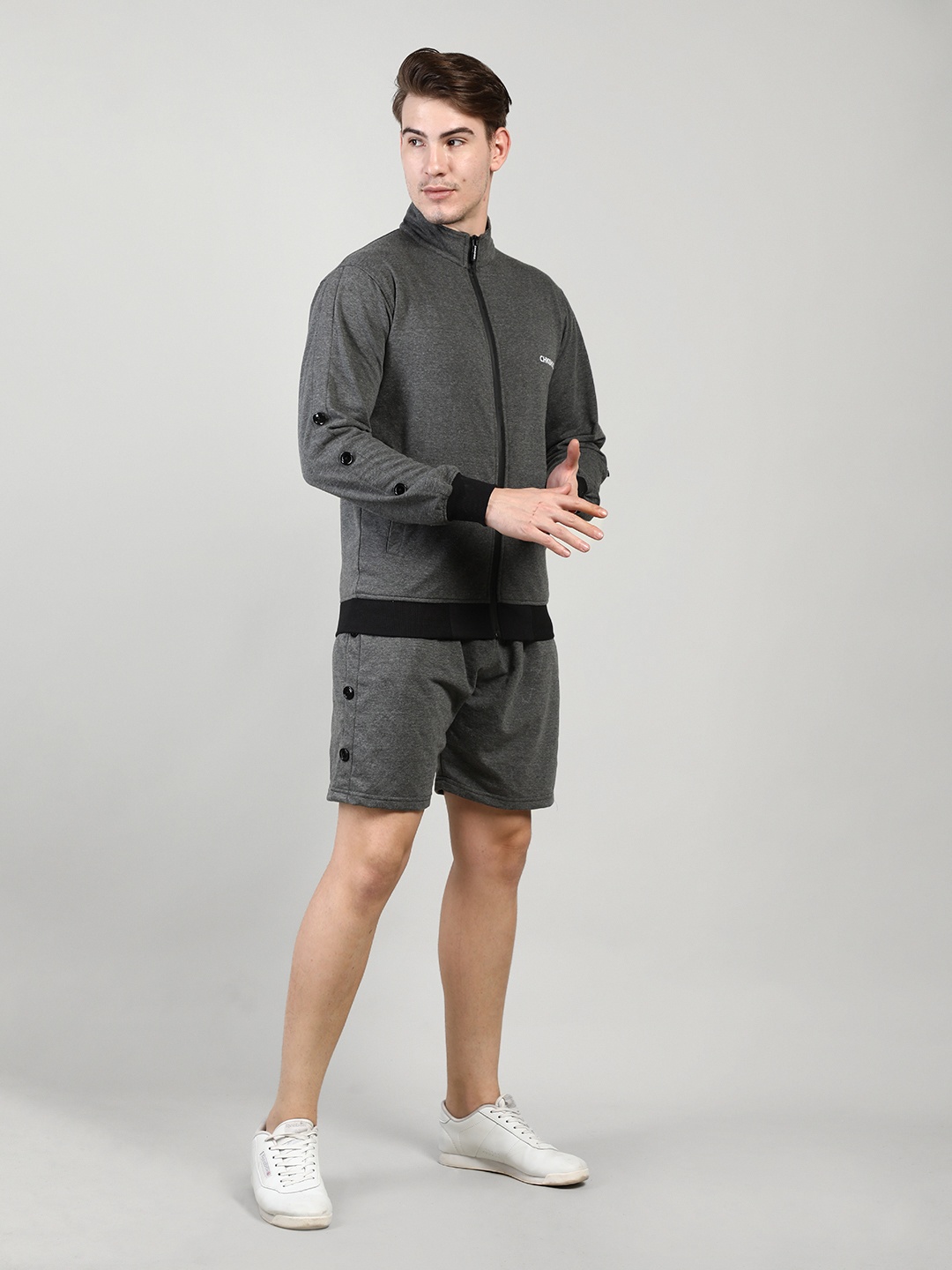 CHKOKKO Men Grey Solid Co-Ords