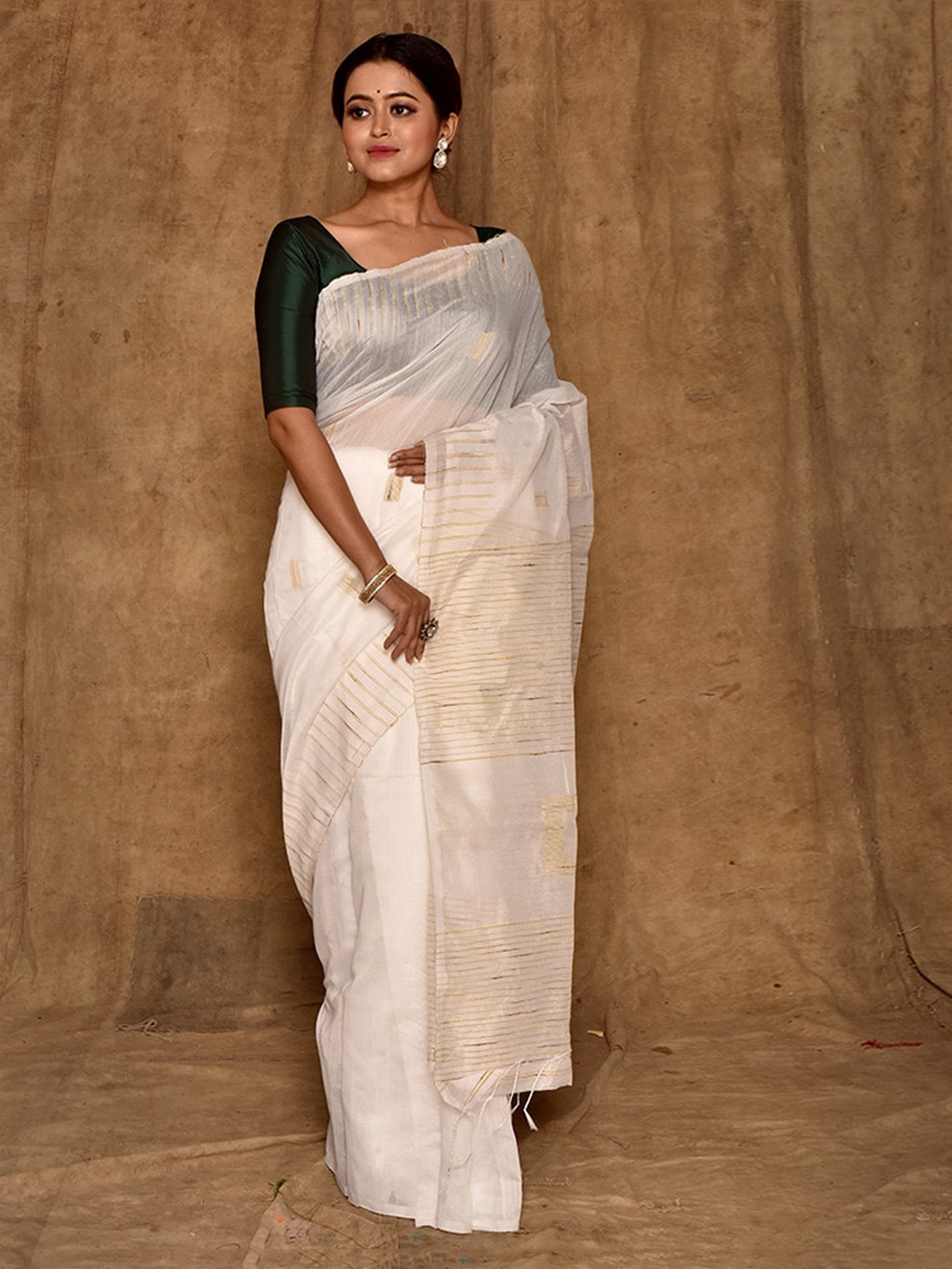 AllSilks White Ethnic Motifs Art Silk Saree