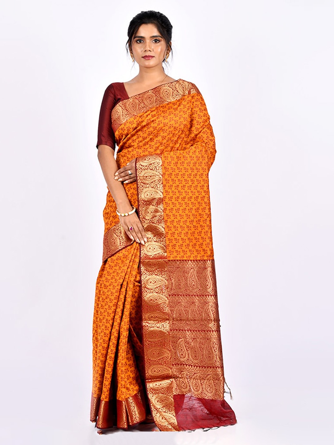 AllSilks Yellow & Red Ethnic Motifs Pure Cotton Saree