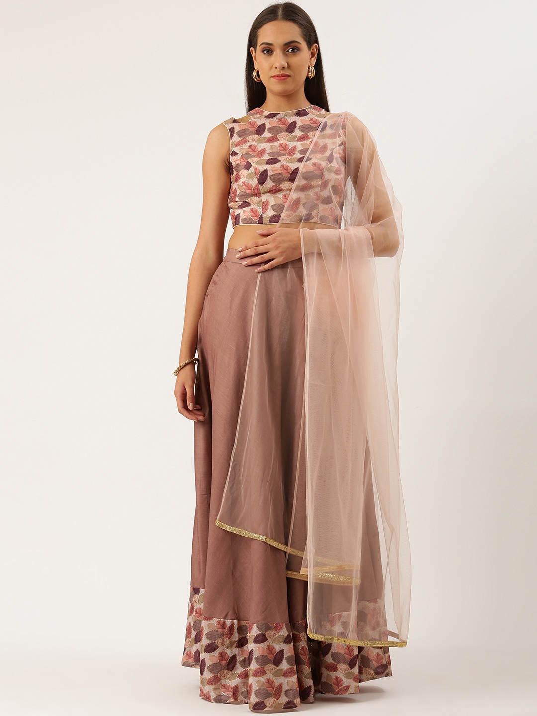 Ethnovog Mauve Peach-Coloured Printed Sequinned Ready to Wear Lehenga Blouse With Dupatta
Ethnovog Mauve Peach-Coloured Printed Sequinned Ready to Wear Lehenga Blouse With Dupatta
