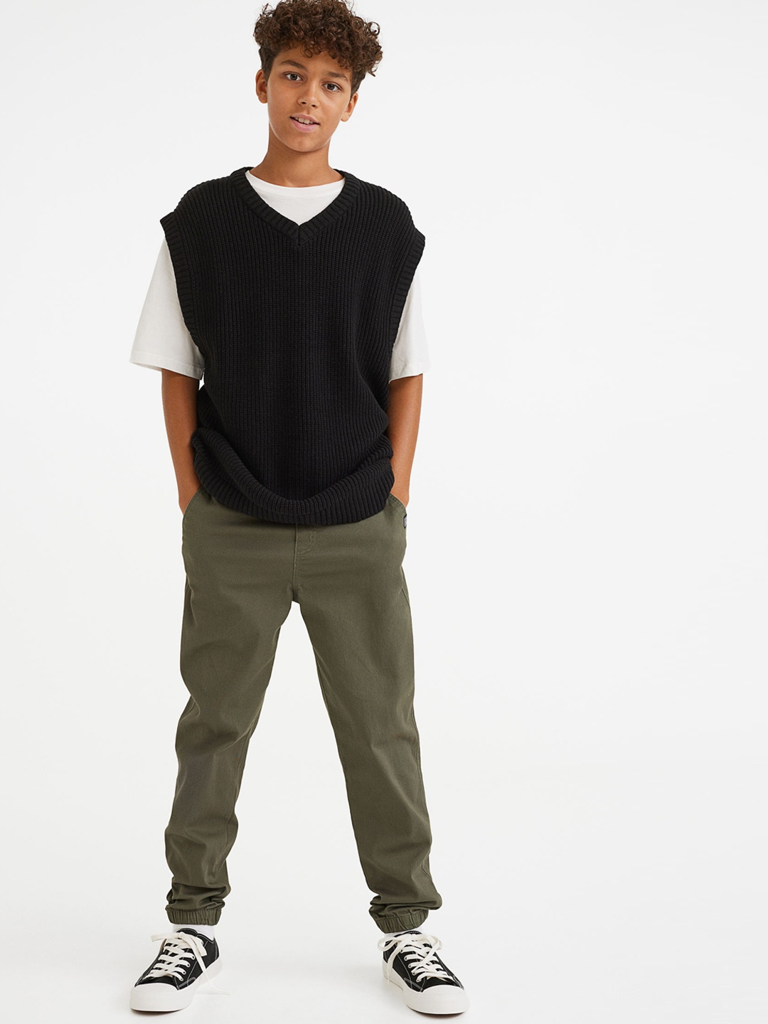 H&M Boys Green Cotton Twill Joggers