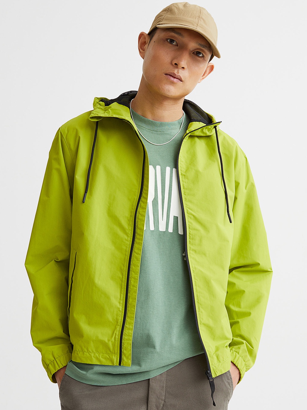 H&M Men Nylon Windbreaker, Green