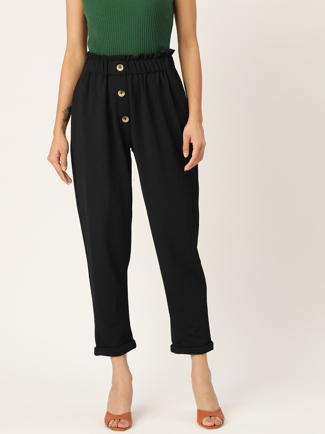 Zastraa Women Black Smart Slim Fit High-Rise Pleated Trousers 
Zastraa Women Black Smart Slim Fit High-Rise Pleated Trousers