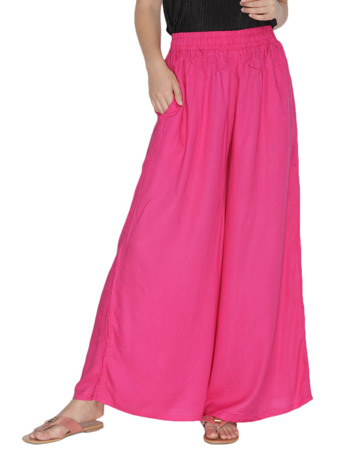 LYRA Women Pink Cotton Flared Knitted Palazzos
LYRA Women Pink Cotton Flared Knitted Palazzos