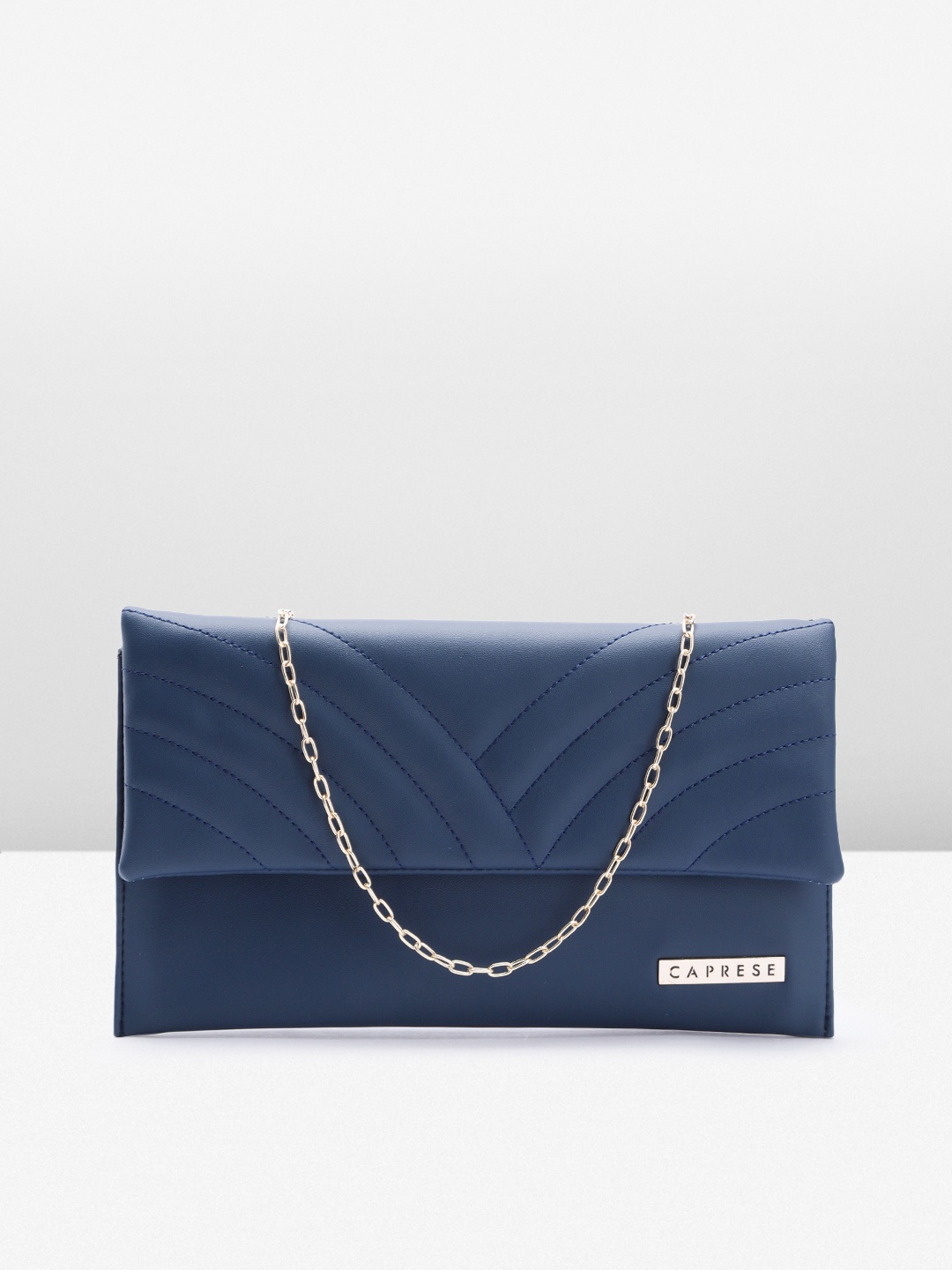 Caprese Women Textured Foldover Clutch, Navy blue
