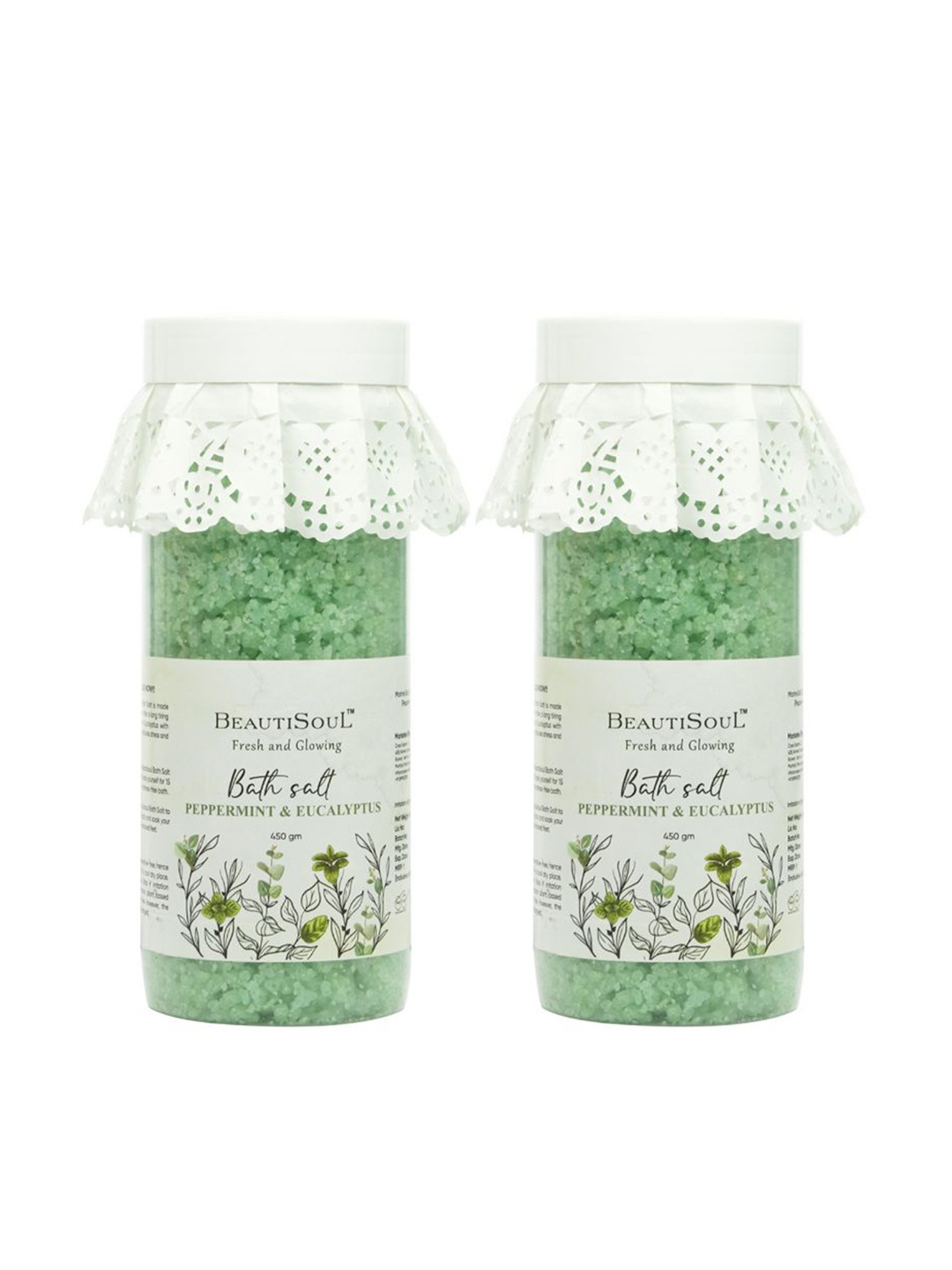 Beautisoul Set Of 2 Peppermint and Eucalyptus Bath Salt and Foot Soak-450g Each, Green
Beautisoul Set Of 2 Peppermint and Eucalyptus Bath Salt and Foot Soak-450g Each, Green