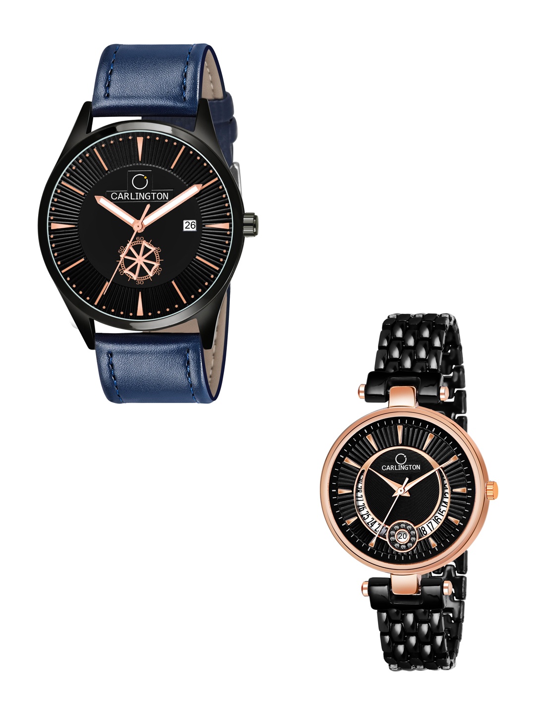 CARLINGTON Black Patterned Dial & Blue Leather Straps Analogue Couple Watches CT1020
CARLINGTON Black Patterned Dial & Blue Leather Straps Analogue Couple Watches CT1020