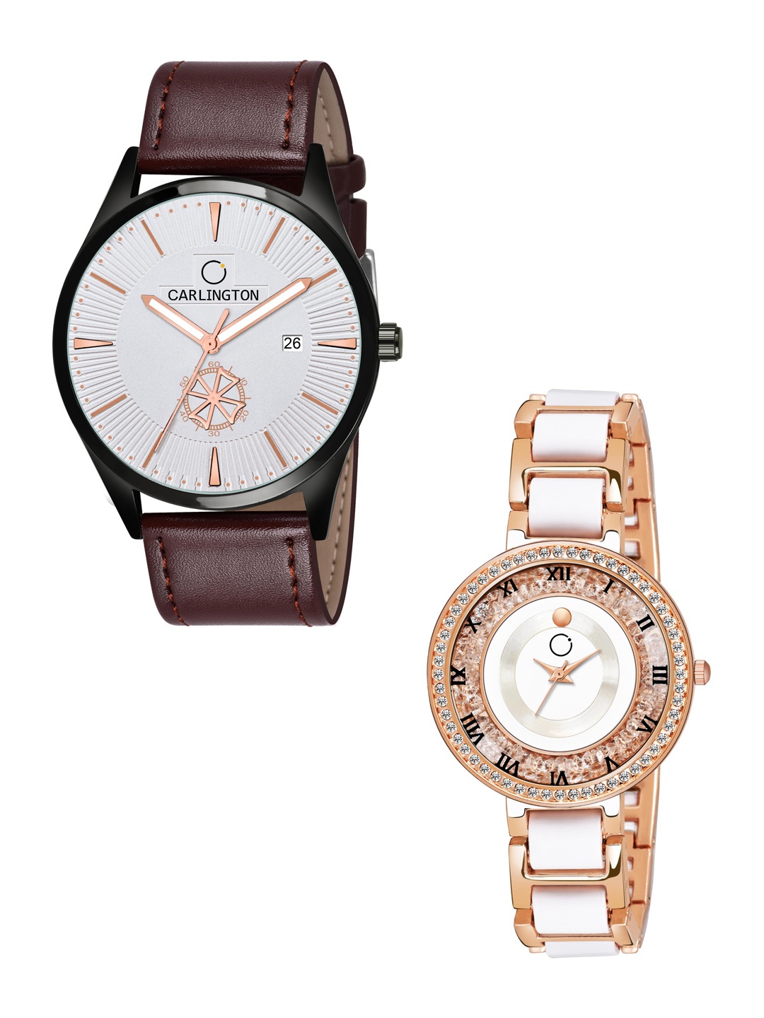 CARLINGTON Cream-Coloured Dial & Brown Leather Straps Analogue Couple Watches CT1020
CARLINGTON Cream-Coloured Dial & Brown Leather Straps Analogue Couple Watches CT1020