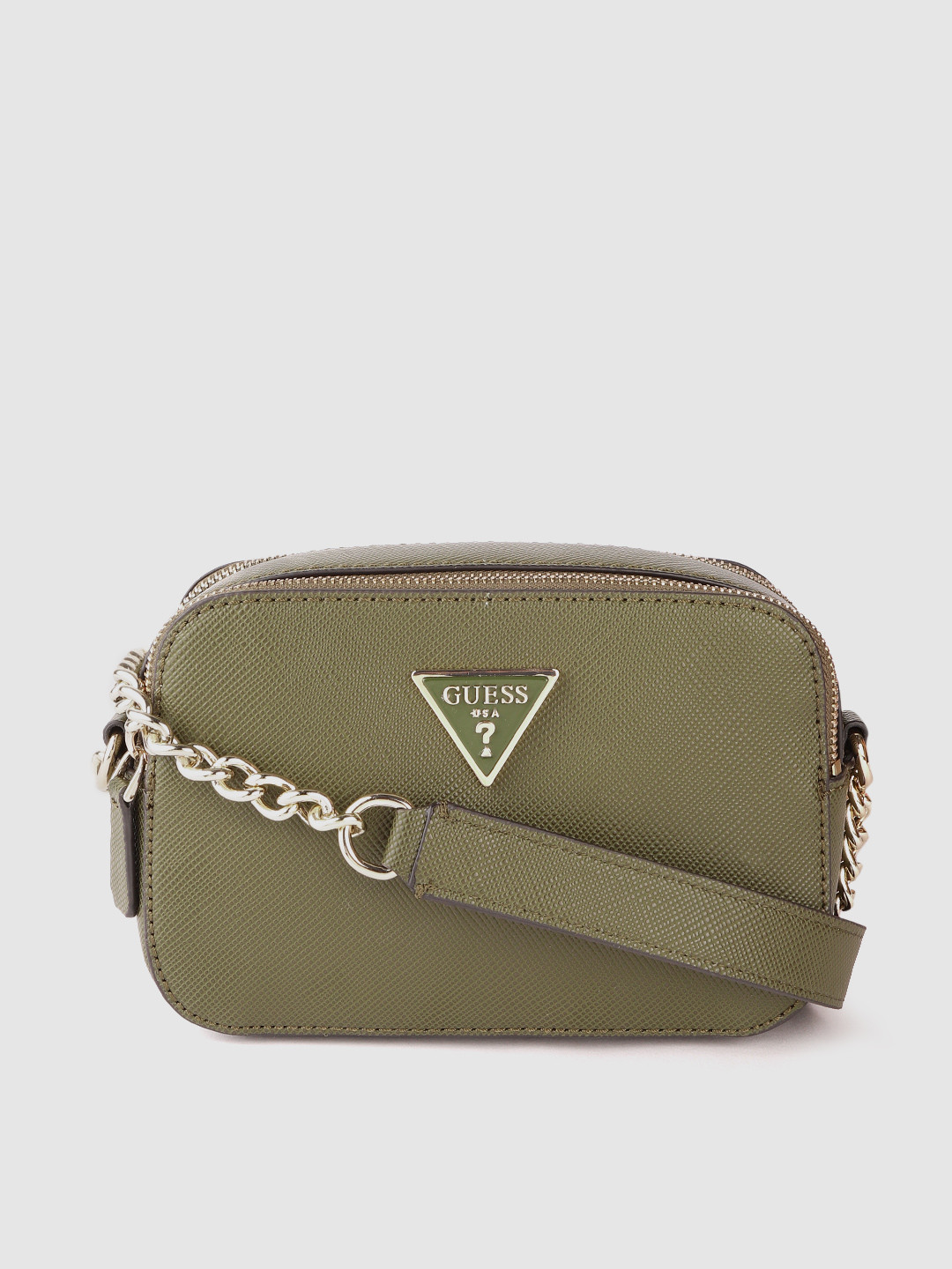 GUESS Women Olive Green Solid Structured Sling Bag 
GUESS Women Olive Green Solid Structured Sling Bag