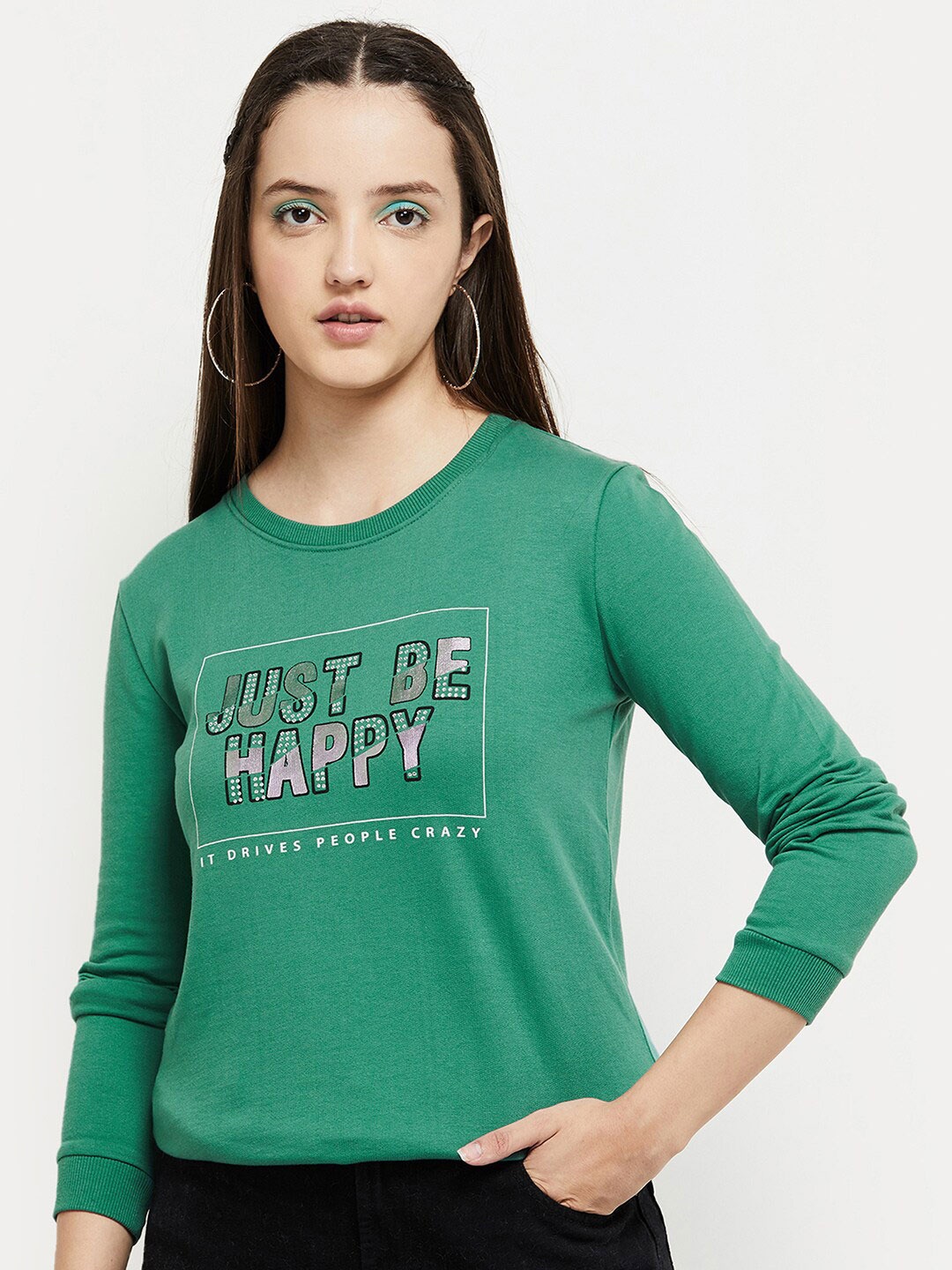 max Women Green Printed Pure Cotton Sweatshirt