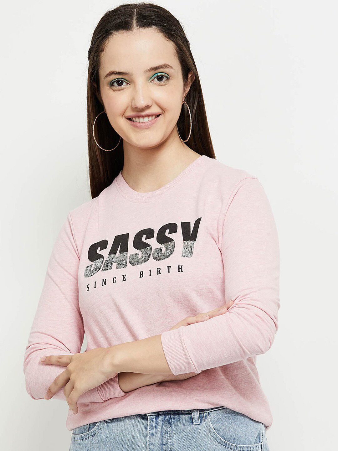 max Women Pink Printed Cotton Sweatshirt 
max Women Pink Printed Cotton Sweatshirt