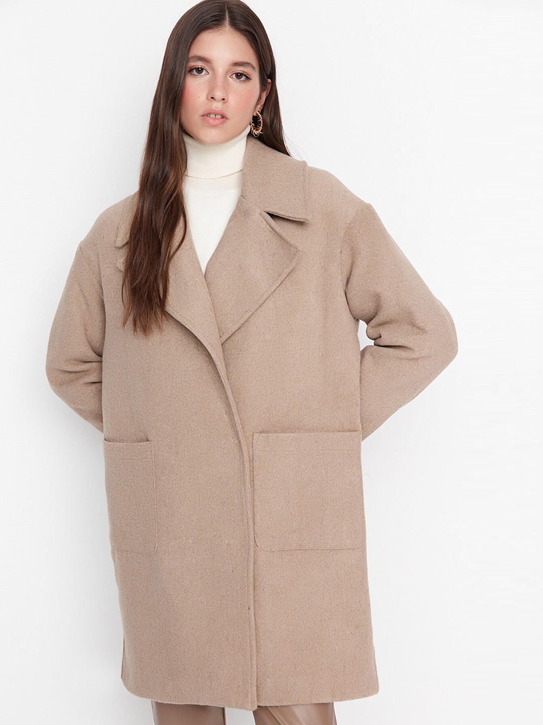 Trendyol Women Beige Solid Overcoat