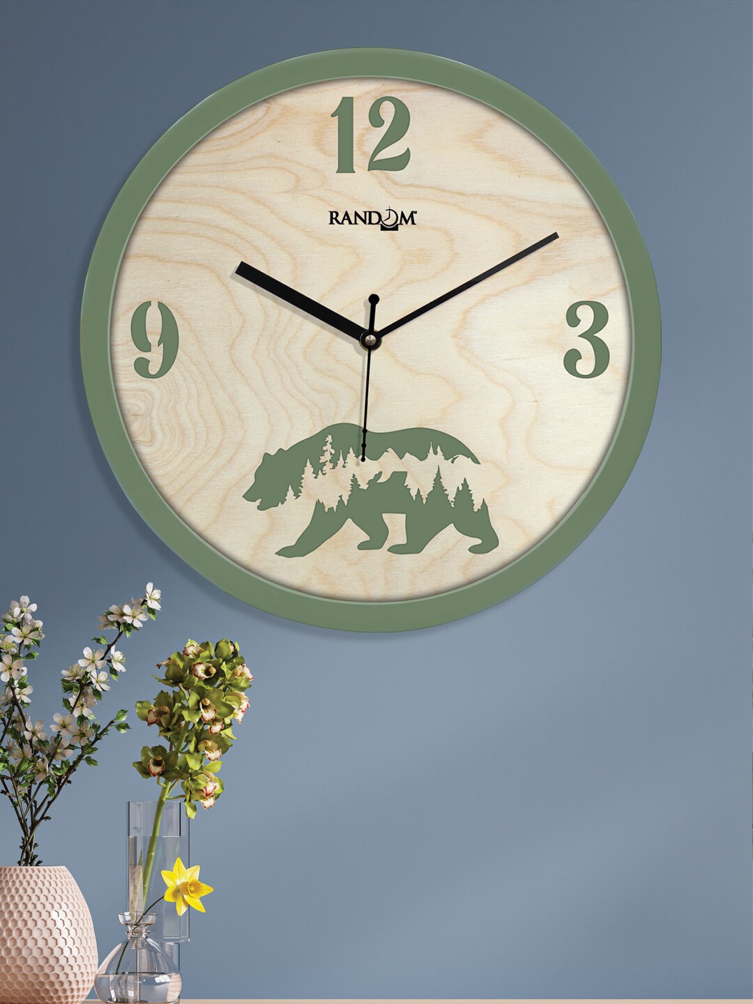 RANDOM Green & Beige Printed Contemporary Wall Clock