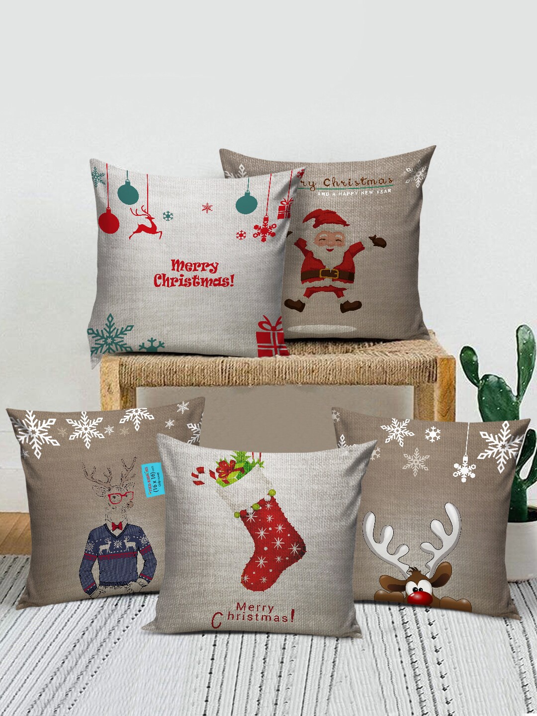 TIED RIBBONS Beige & Off White Set of 5 Graphic printed Satin Square Cushion Covers
TIED RIBBONS Beige & Off White Set of 5 Graphic printed Satin Square Cushion Covers