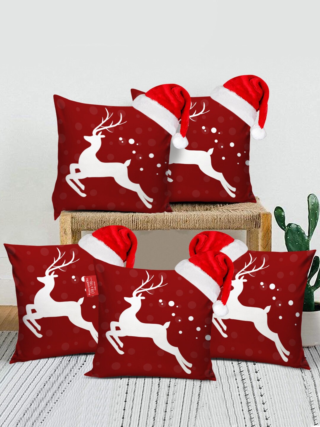 TIED RIBBONS Red & White Set of 5 Christmas Printed Square Cushion Covers With Santa Caps
TIED RIBBONS Red & White Set of 5 Christmas Printed Square Cushion Covers With Santa Caps