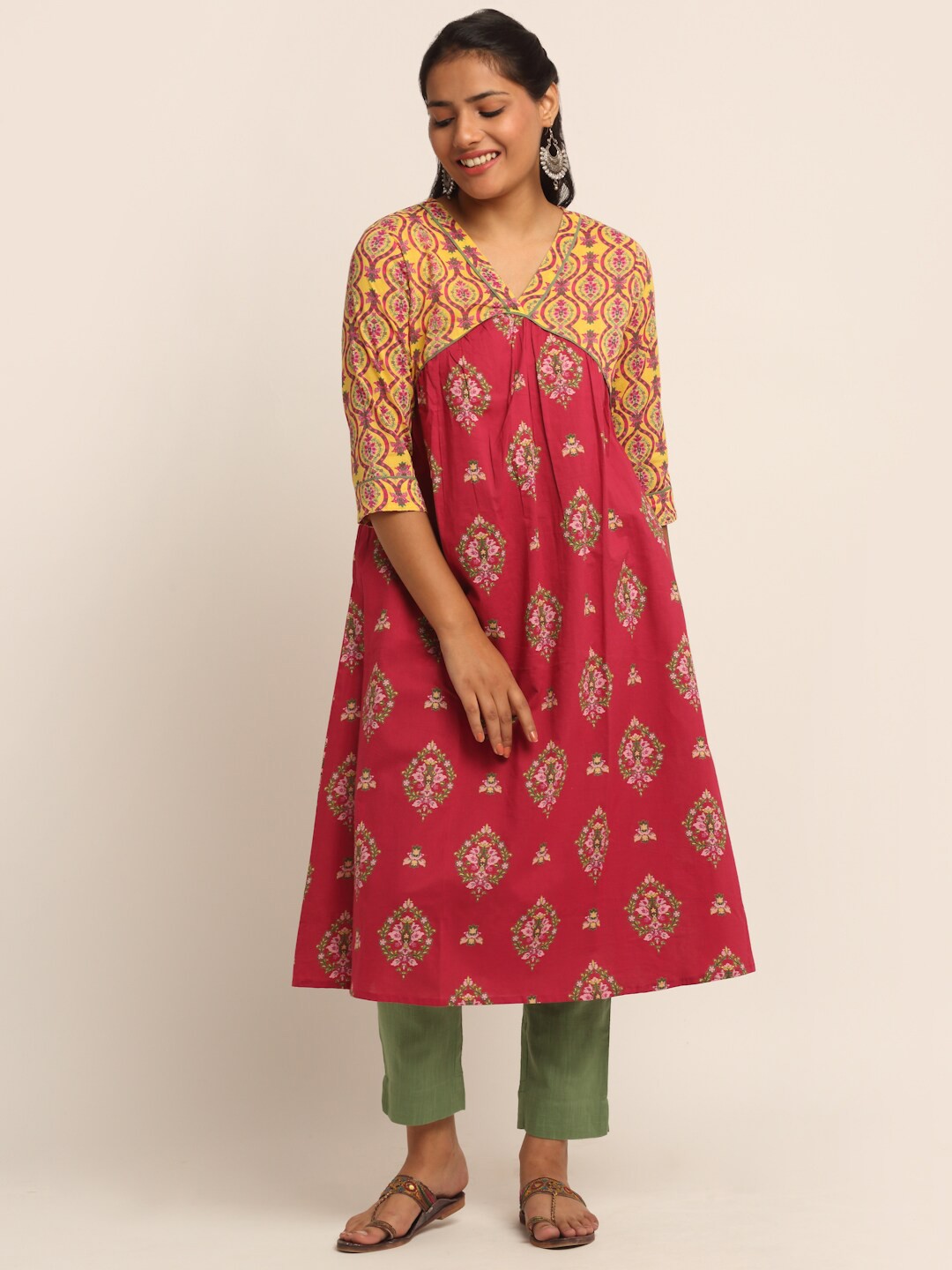 EK BY EKTA KAPOOR Women Red & Yellow Mix And Match Cotton Kurta With V Neck Empire Seam
EK BY EKTA KAPOOR Women Red & Yellow Mix And Match Cotton Kurta With V Neck Empire Seam