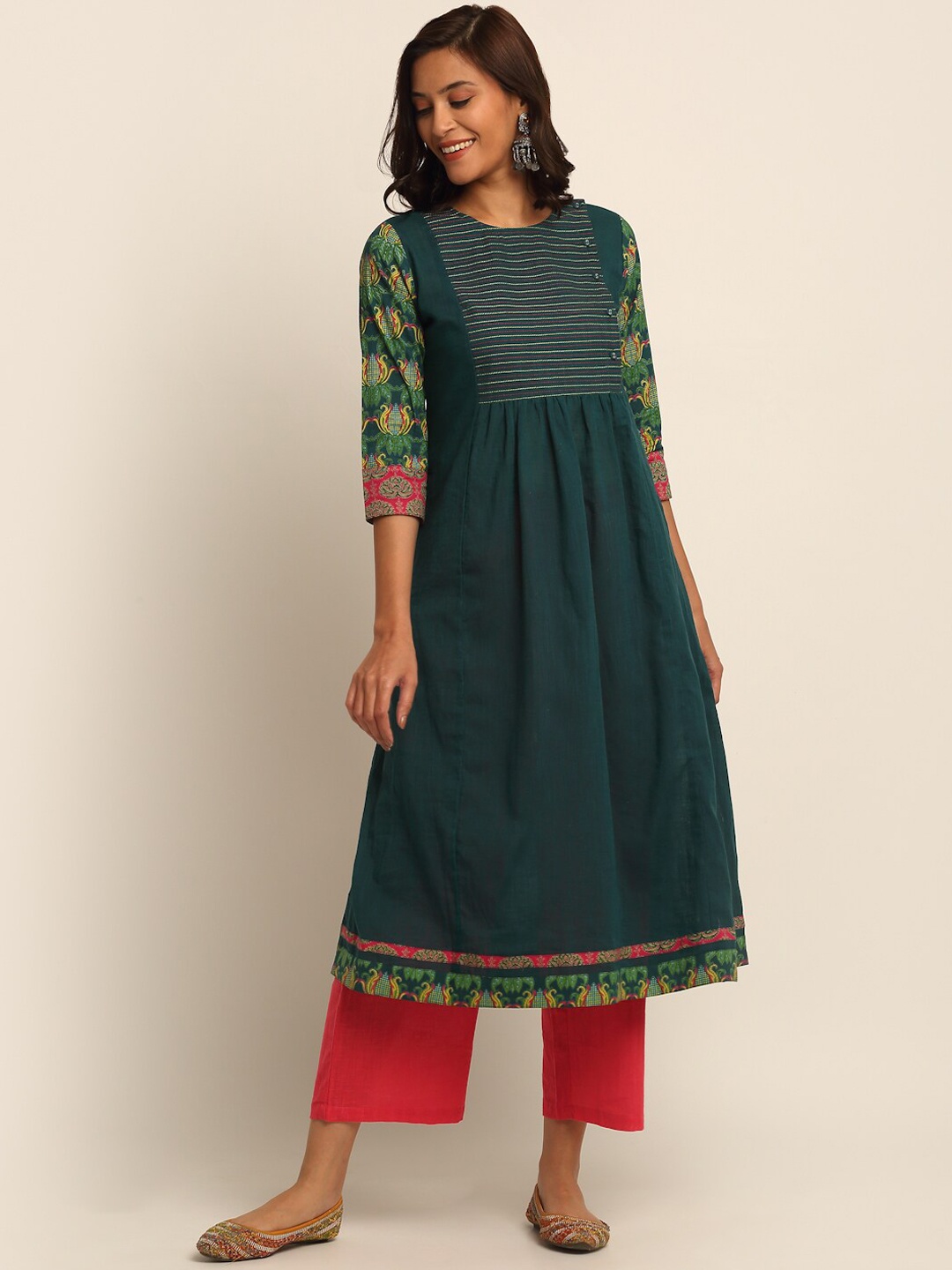 EK BY EKTA KAPOOR Women Teal Green Princess Line Thread Work Pure Cotton Anarkali Kurta
EK BY EKTA KAPOOR Women Teal Green Princess Line Thread Work Pure Cotton Anarkali Kurta