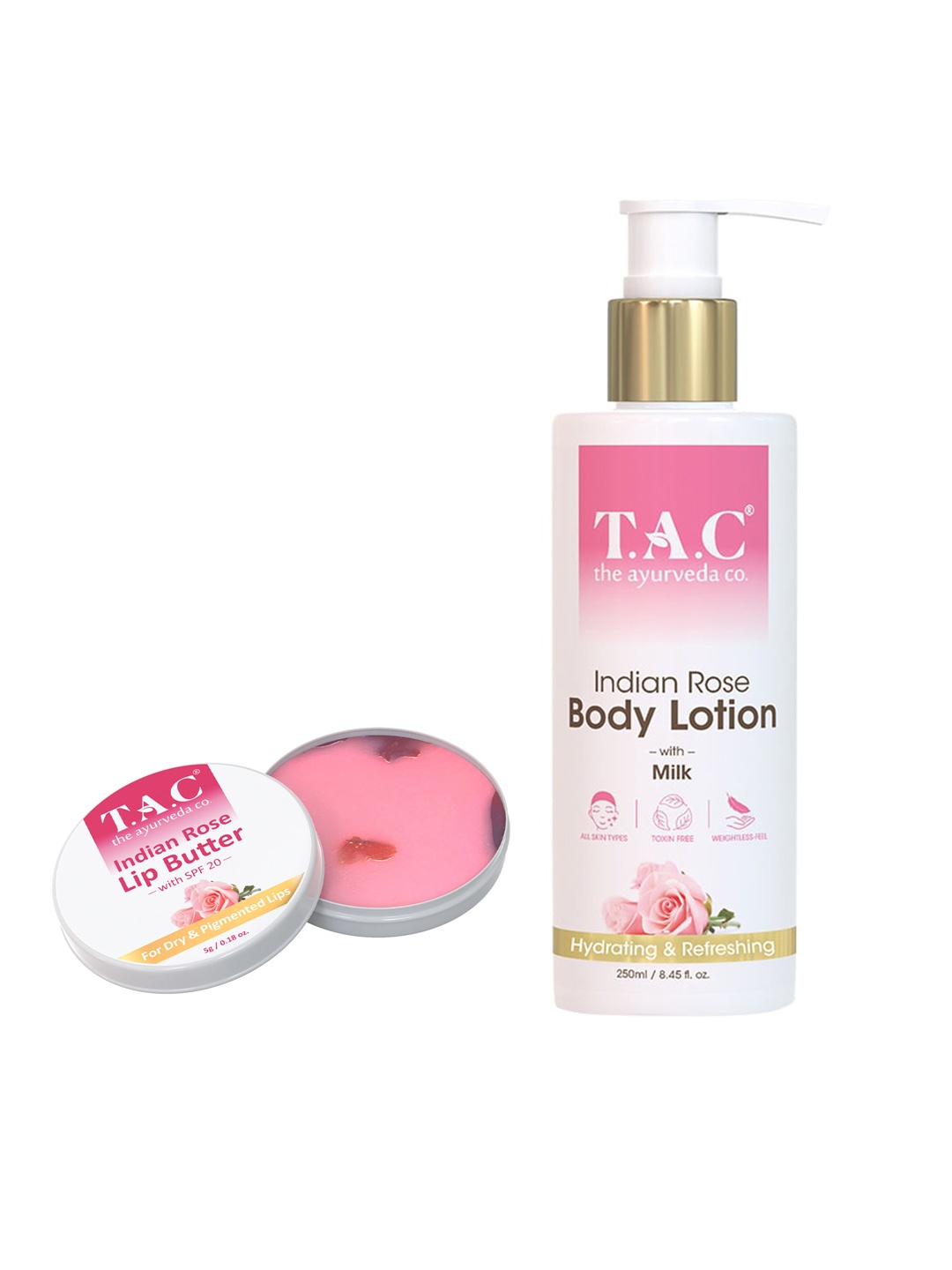 TAC - The Ayurveda Co. Combo Of Indian Rose Body Lotion 250 ml & India Rose Lip Butter 5g, Pink
TAC - The Ayurveda Co. Combo Of Indian Rose Body Lotion 250 ml & India Rose Lip Butter 5g, Pink