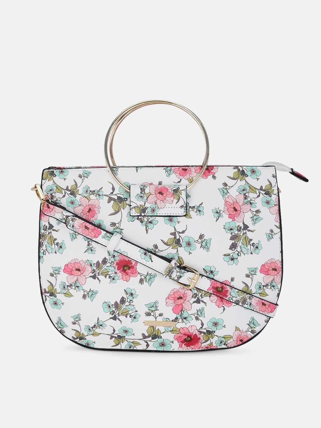 Forever Glam by Pantaloons White Floral Printed Half Moon Handheld Bag