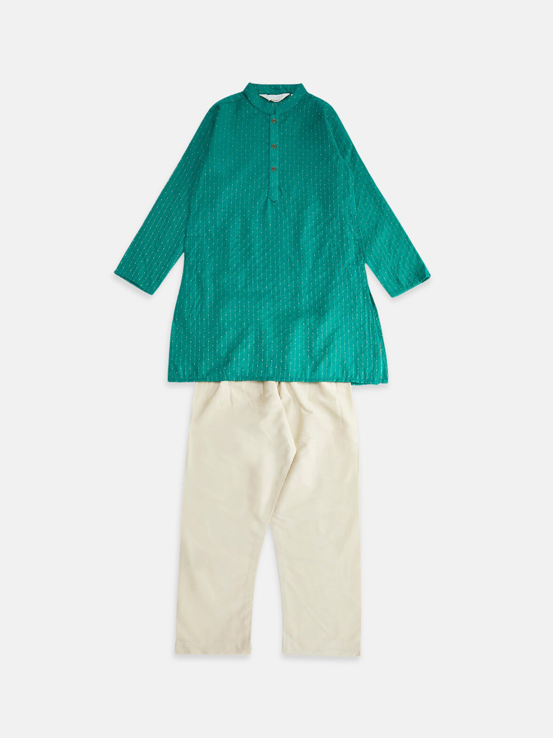 indus route by Pantaloons Boys Teal Green & White Striped Kurta with Pyjama 
indus route by Pantaloons Boys Teal Green & White Striped Kurta with Pyjama