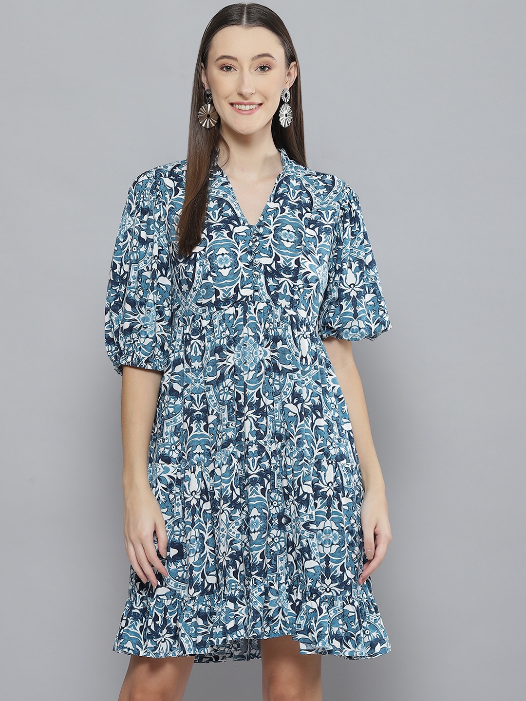 Femella Blue Floral A-Line Mini Dress