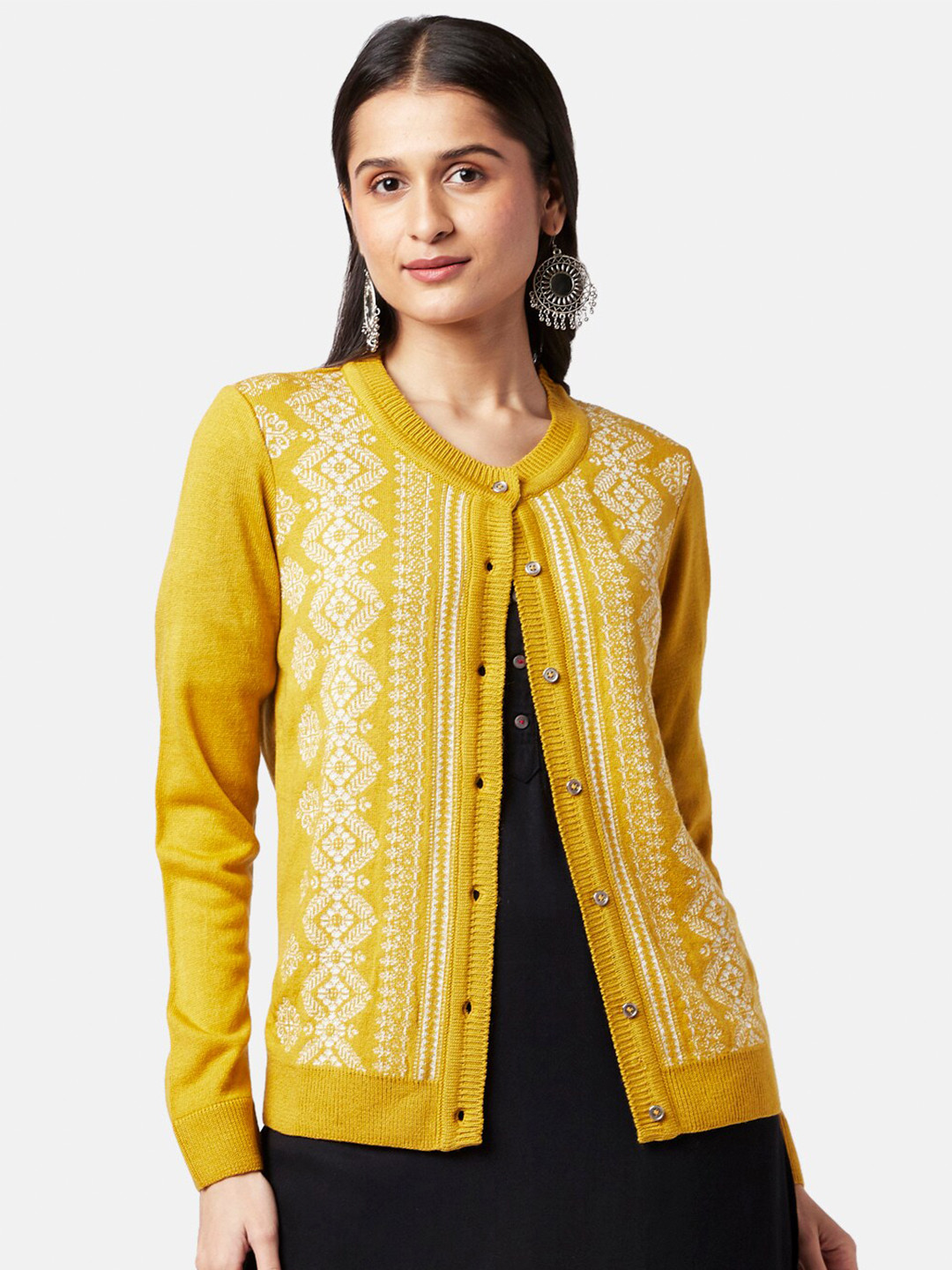RANGMANCH BY PANTALOONS Women Mustard & White Acrylic Cardigan
RANGMANCH BY PANTALOONS Women Mustard & White Acrylic Cardigan