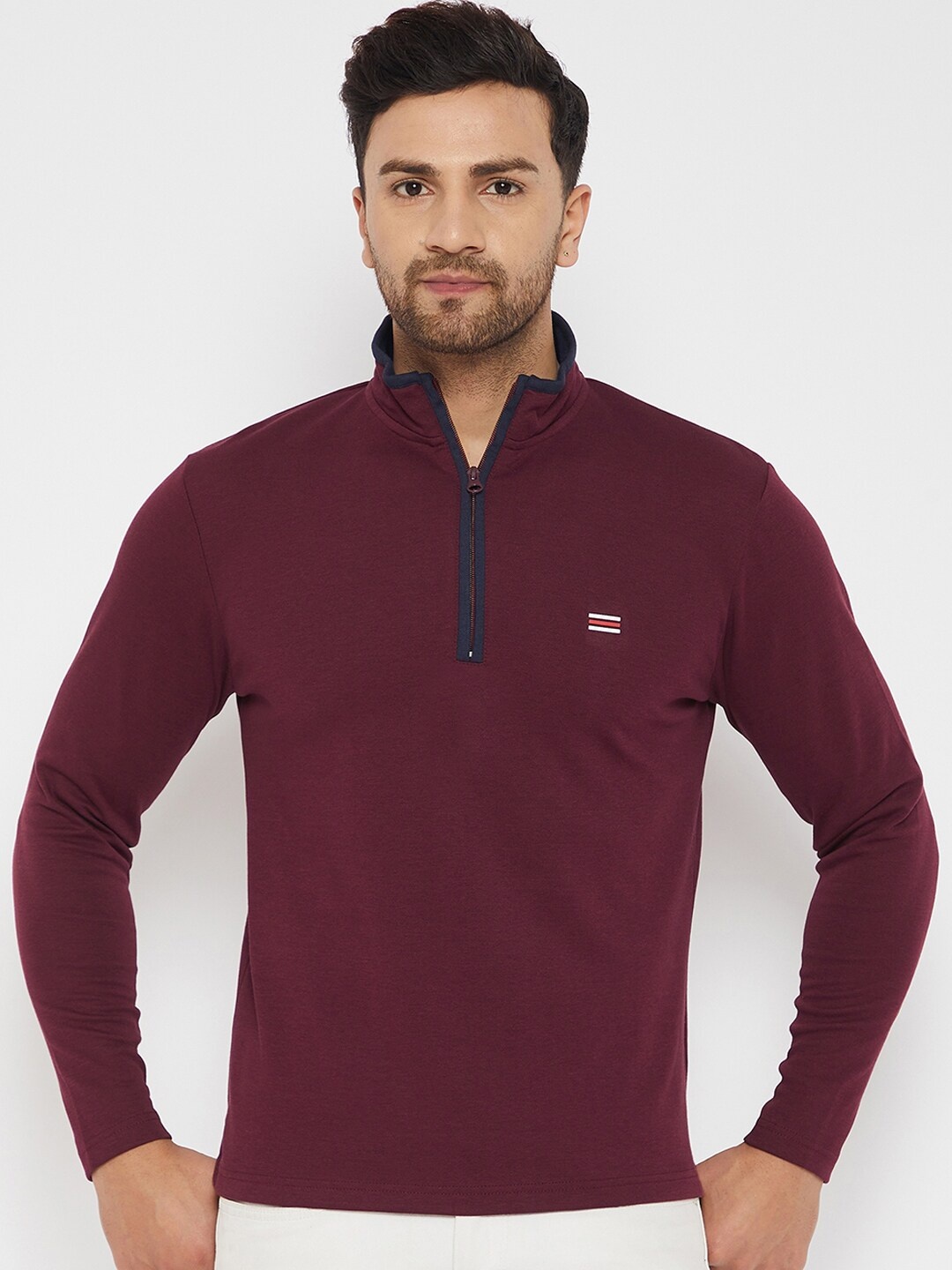 HARBOR N BAY Men Maroon Half Zipper Sweatshirt