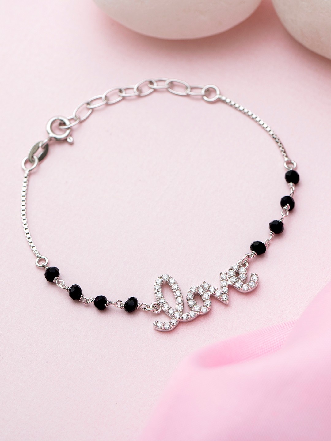 Zavya 925 Sterling Silver Artificial Beads & Stones Black Love Rhodium-Plated Bracelet
Zavya 925 Sterling Silver Artificial Beads & Stones Black Love Rhodium-Plated Bracelet