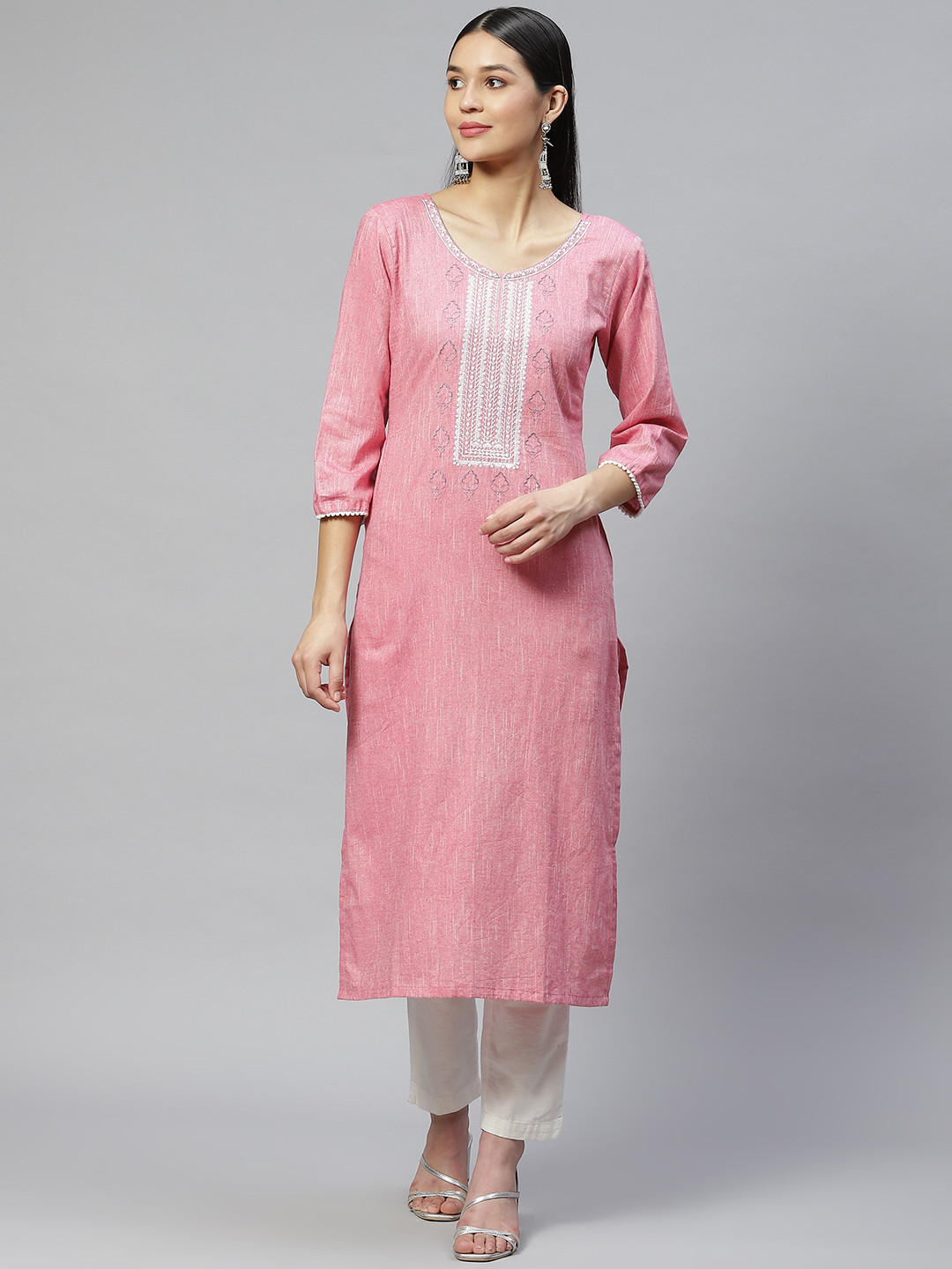 Wabii Women Pink Ethnic Motifs Yoke Embroidered Pure Cotton Kurta 
Wabii Women Pink Ethnic Motifs Yoke Embroidered Pure Cotton Kurta