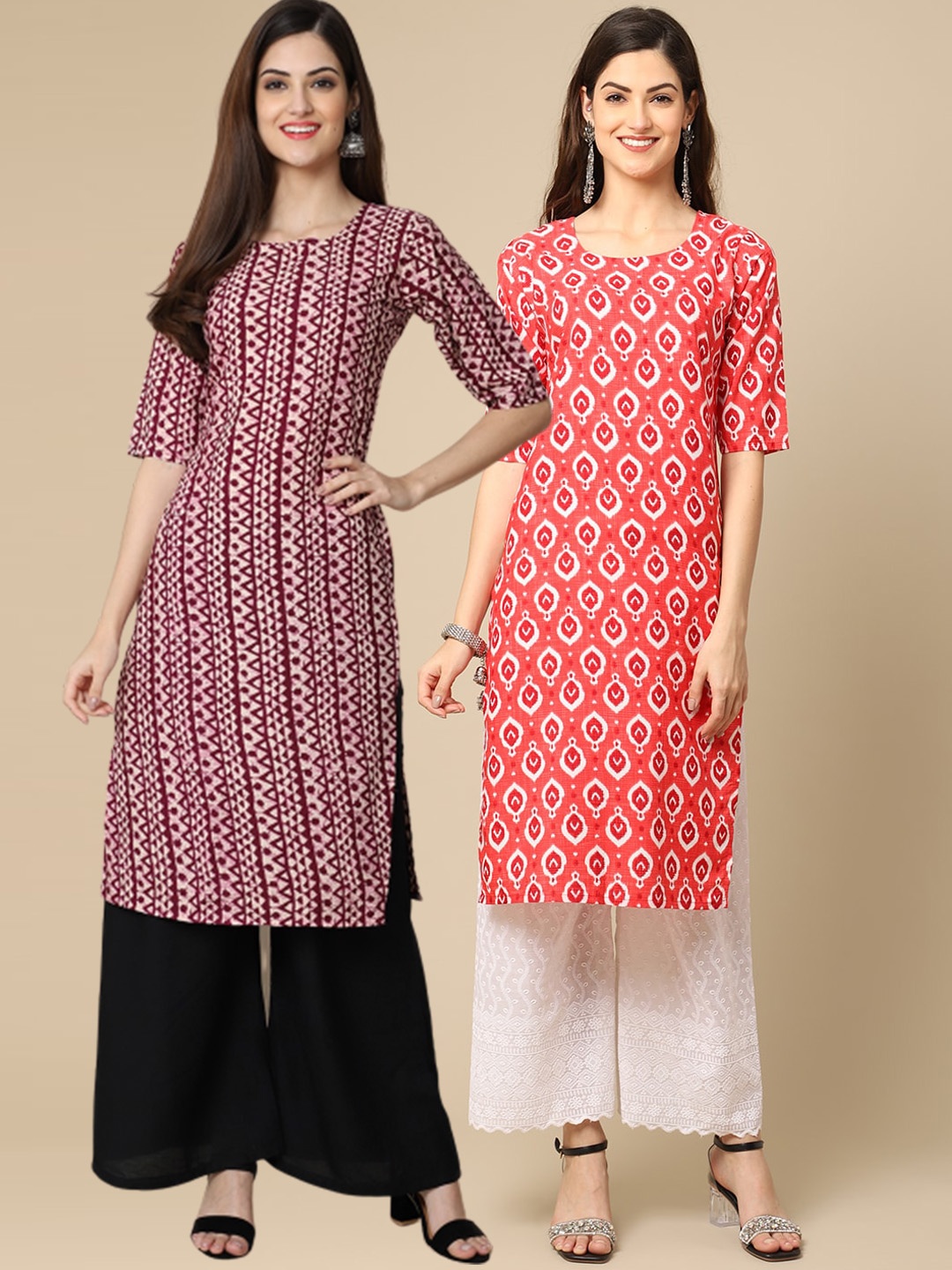 Ethnic basket Women Pack Of 2 Maroon & Peach Chevron Printed Block Print Crepe Kurta
Ethnic basket Women Pack Of 2 Maroon & Peach Chevron Printed Block Print Crepe Kurta