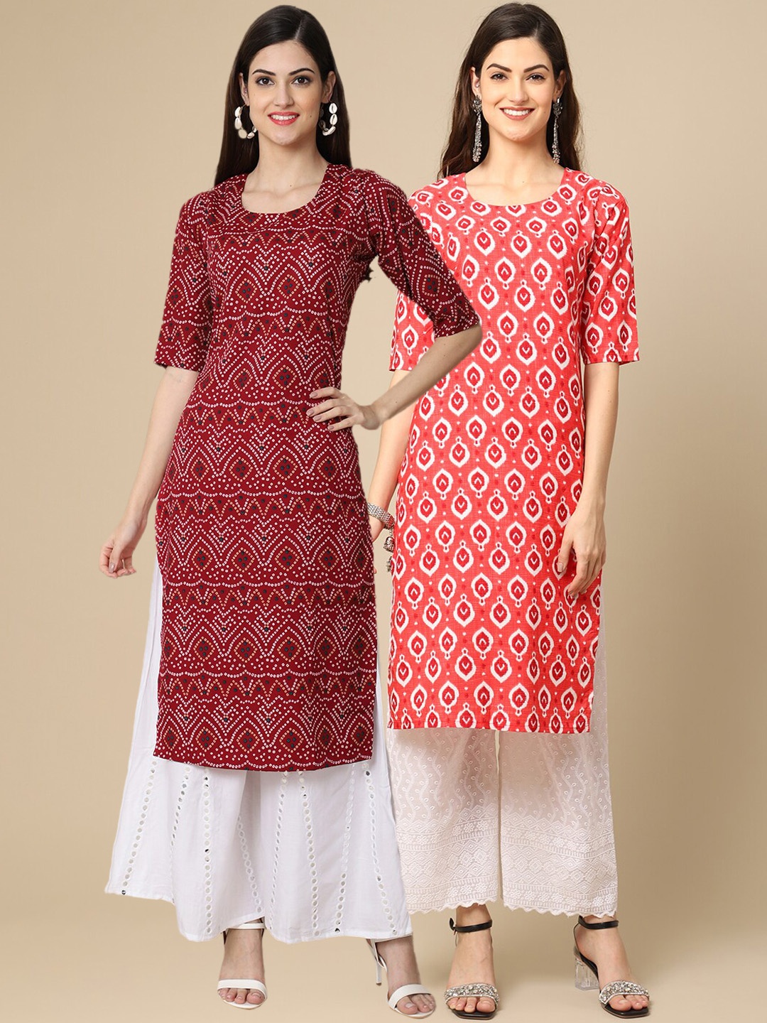 Ethnic basket Women Pack Of 2 Maroon & Coral Geometric Printed Block Print Crepe Kurta
Ethnic basket Women Pack Of 2 Maroon & Coral Geometric Printed Block Print Crepe Kurta