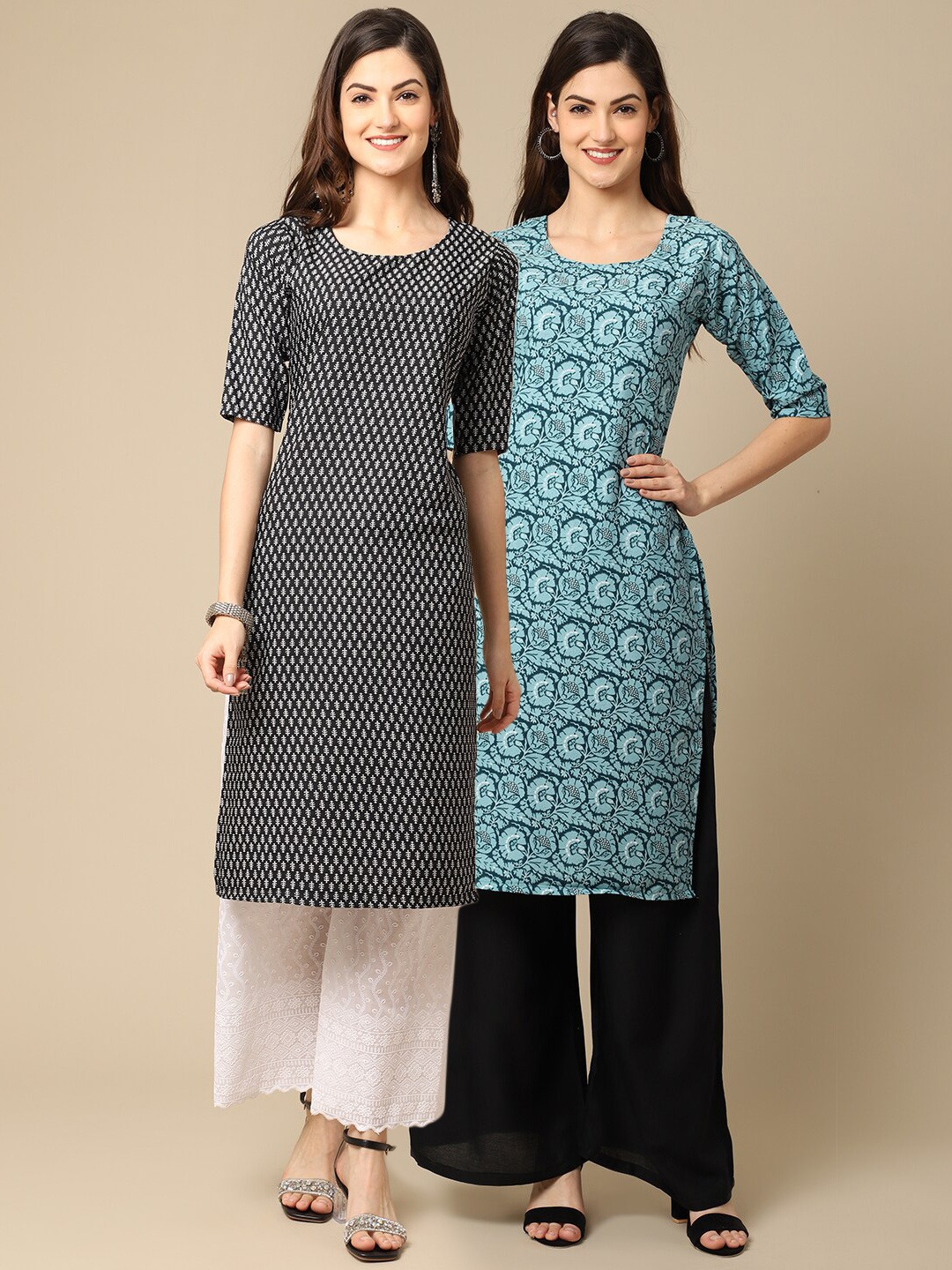 Ethnic basket Women Pack Of 2 Black & Turquoise Blue Printed Block Print Crepe Kurta
Ethnic basket Women Pack Of 2 Black & Turquoise Blue Printed Block Print Crepe Kurta
