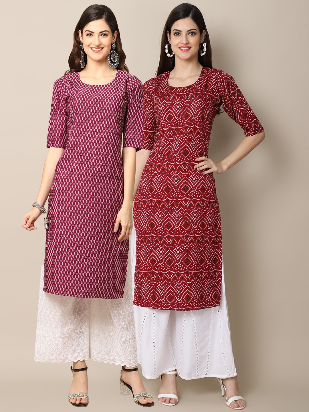 Ethnic basket Women Pack of 2 Burgundy & Maroon Geometric Printed Block Print Crepe Kurta
Ethnic basket Women Pack of 2 Burgundy & Maroon Geometric Printed Block Print Crepe Kurta