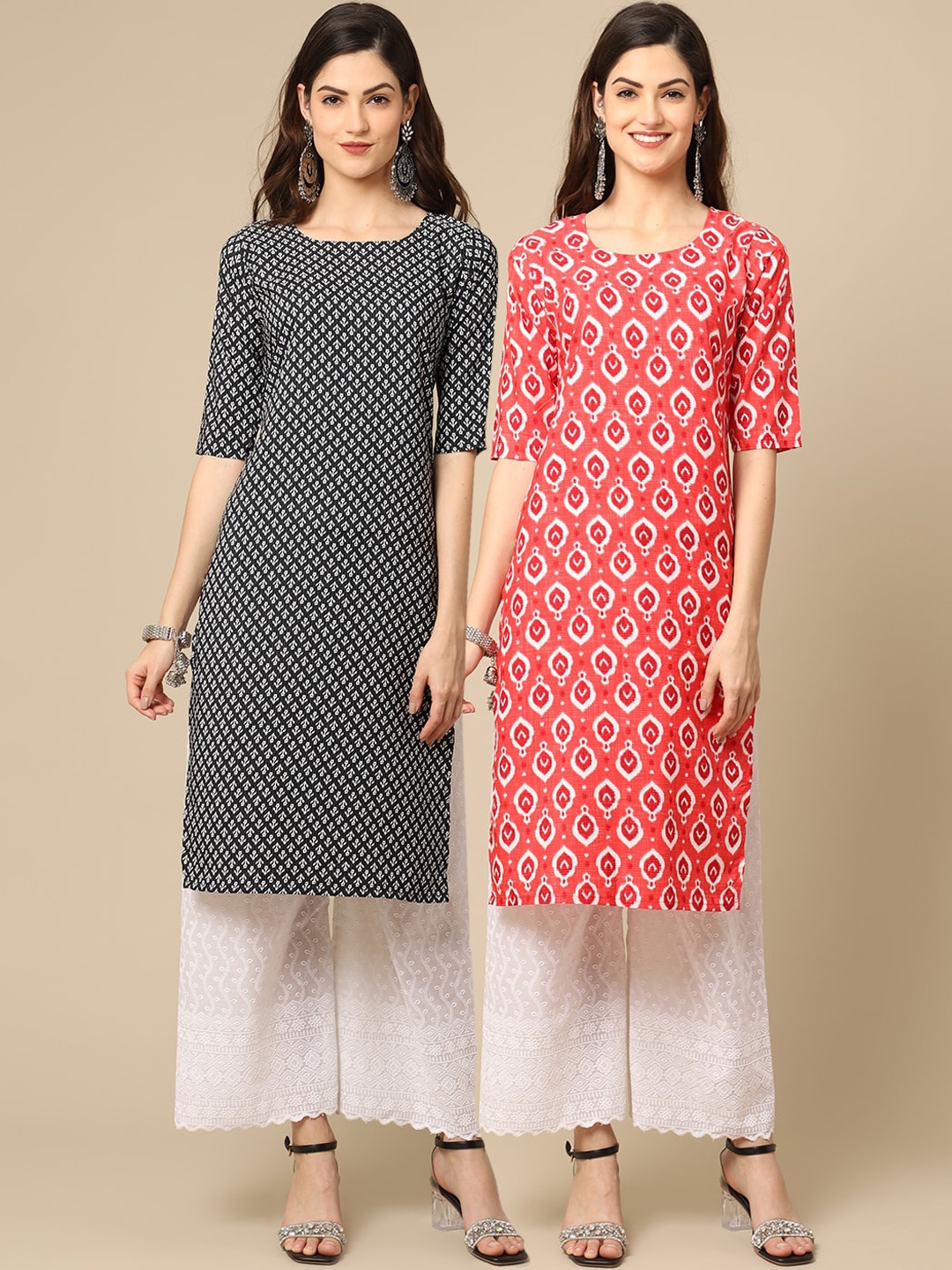 Ethnic basket Women Peach & Black Geometric Printed Block Print Crepe Kurta Pack of 2
Ethnic basket Women Peach & Black Geometric Printed Block Print Crepe Kurta Pack of 2