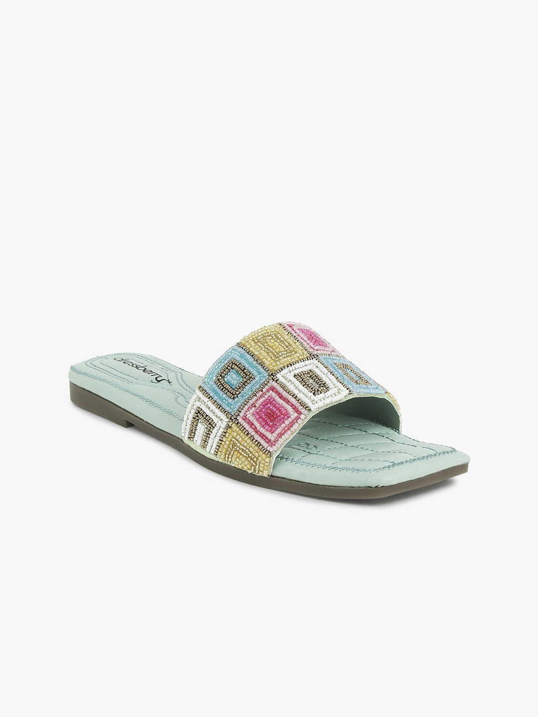 DressBerry Women Sea Green Embellished Open Toe Flats