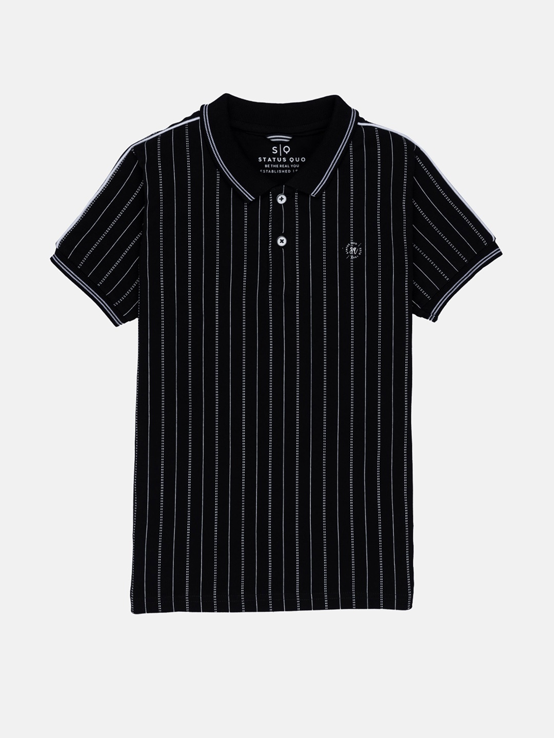 Status Quo Boys Black Striped V-Neck T-shirt