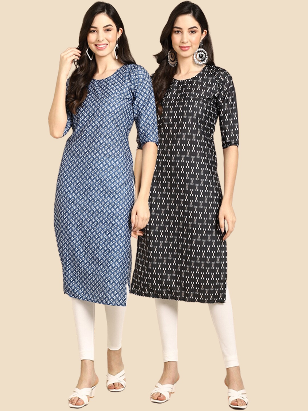 Ethnic basket Women Pack Of 2Blue & Black Floral Printed Block Print Crepe Kurta, Blue
Ethnic basket Women Pack Of 2Blue & Black Floral Printed Block Print Crepe Kurta, Blue