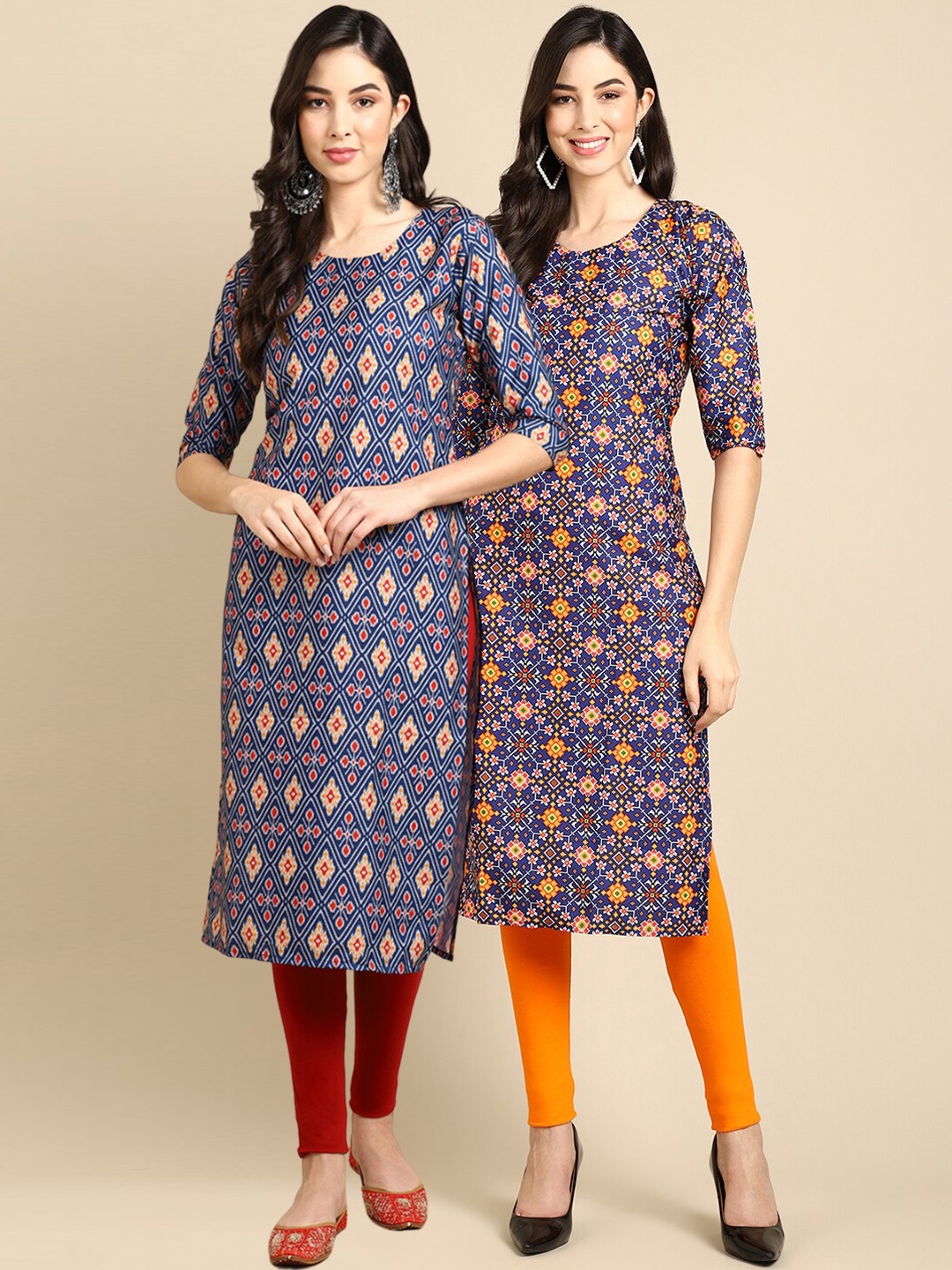 Ethnic basket Women Blue & Orange Geometric Printed Block Print Crepe Kurta Pack Of 2
Ethnic basket Women Blue & Orange Geometric Printed Block Print Crepe Kurta Pack Of 2