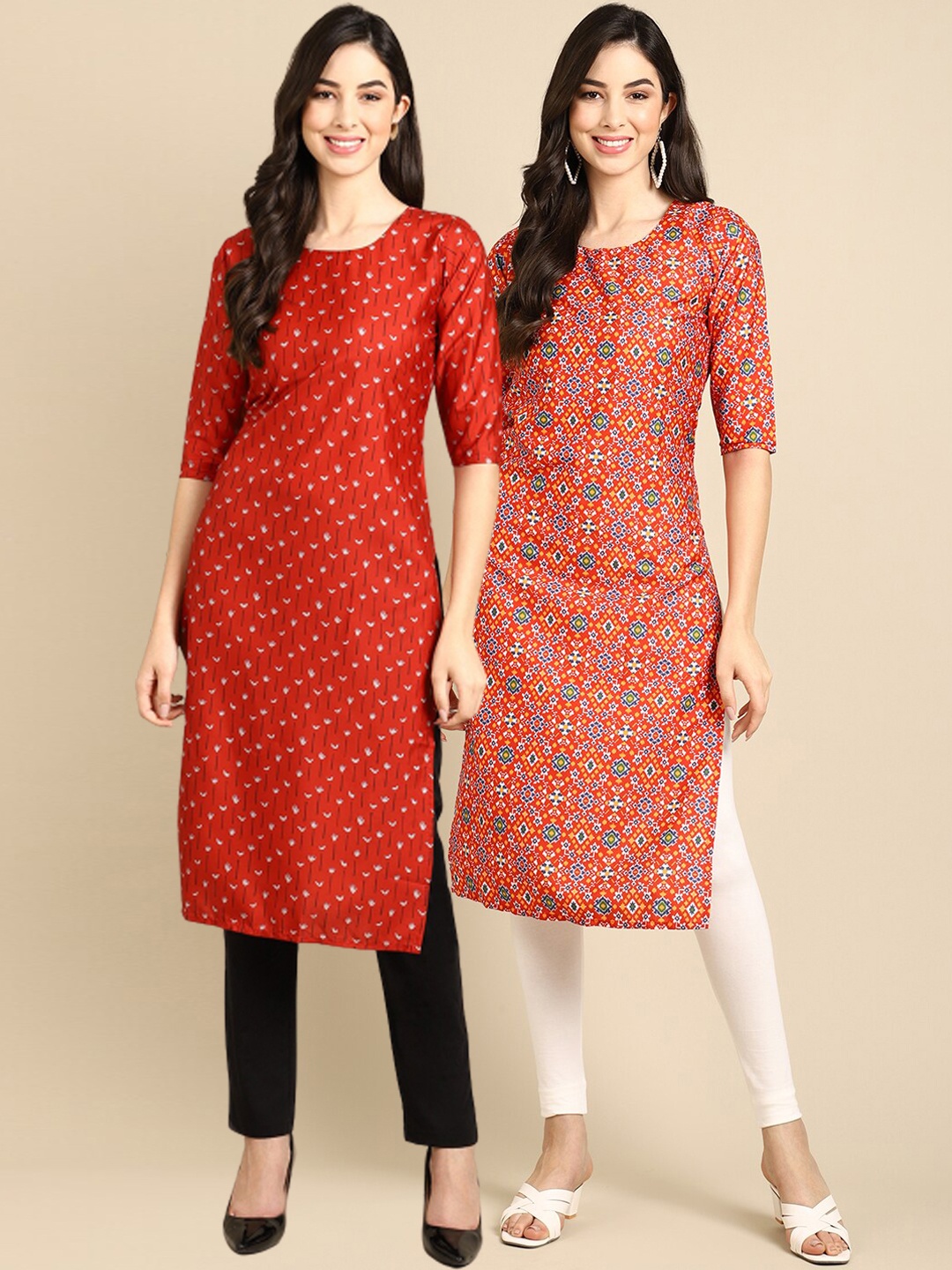 Ethnic basket Women Red & Orange Geometric Printed Block Print Crepe Kurta Pack Of 2
Ethnic basket Women Red & Orange Geometric Printed Block Print Crepe Kurta Pack Of 2