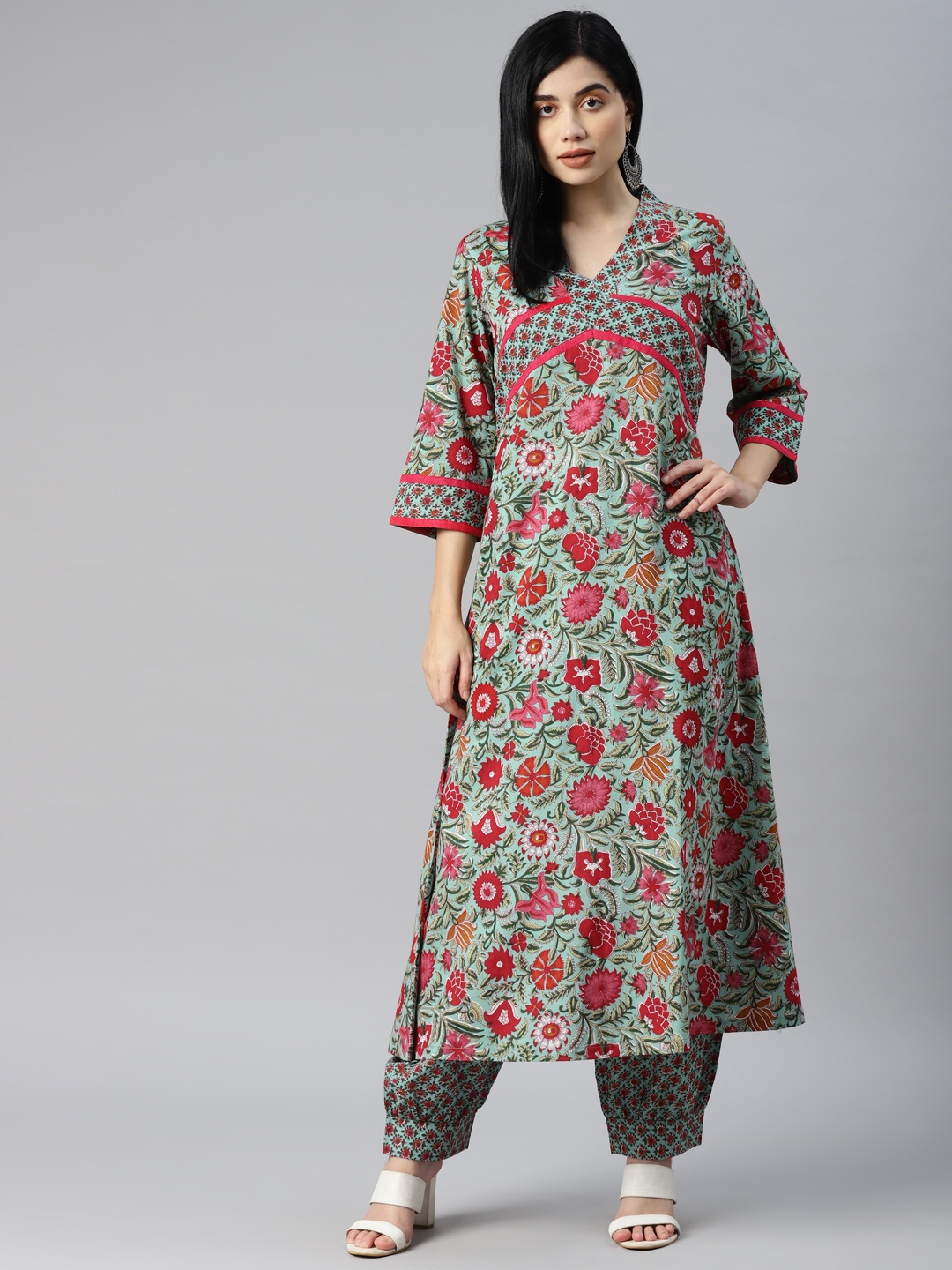 YELLOW PARROT Women Sea Green & Red Ethnic Motifs Printed Pure Cotton Kurta with Salwar
YELLOW PARROT Women Sea Green & Red Ethnic Motifs Printed Pure Cotton Kurta with Salwar