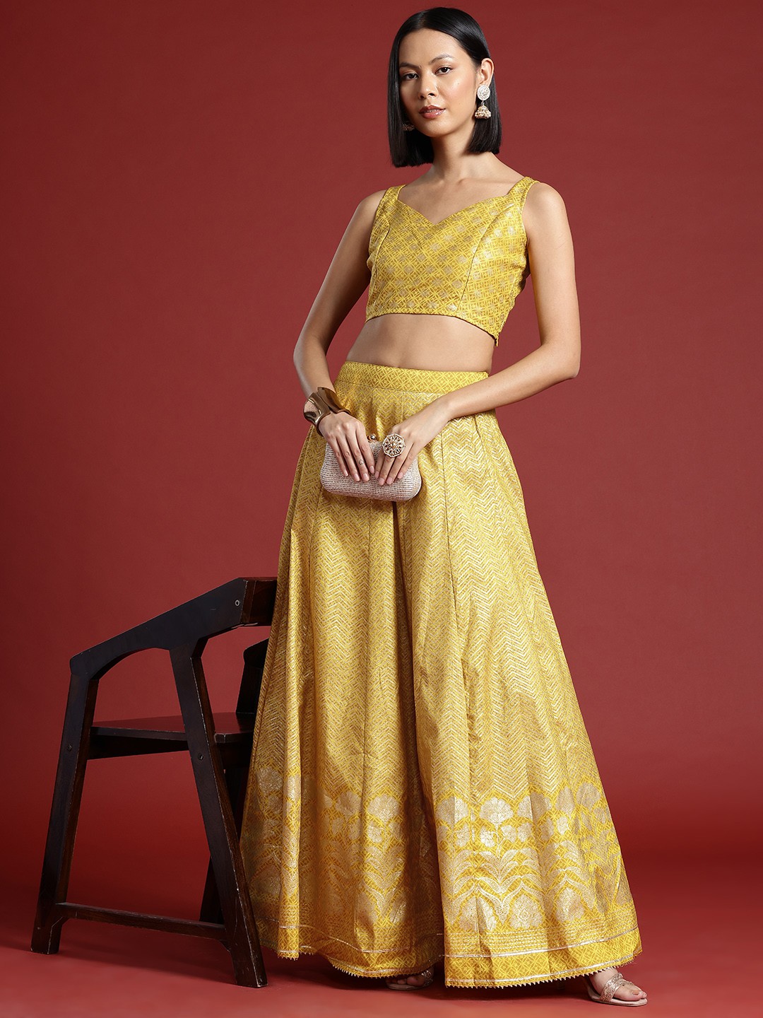 all about you Gotta-Patti Detailed Ethnic Printed Ready to Wear Lehenga & Choli Set, Mustard
all about you Gotta-Patti Detailed Ethnic Printed Ready to Wear Lehenga & Choli Set, Mustard