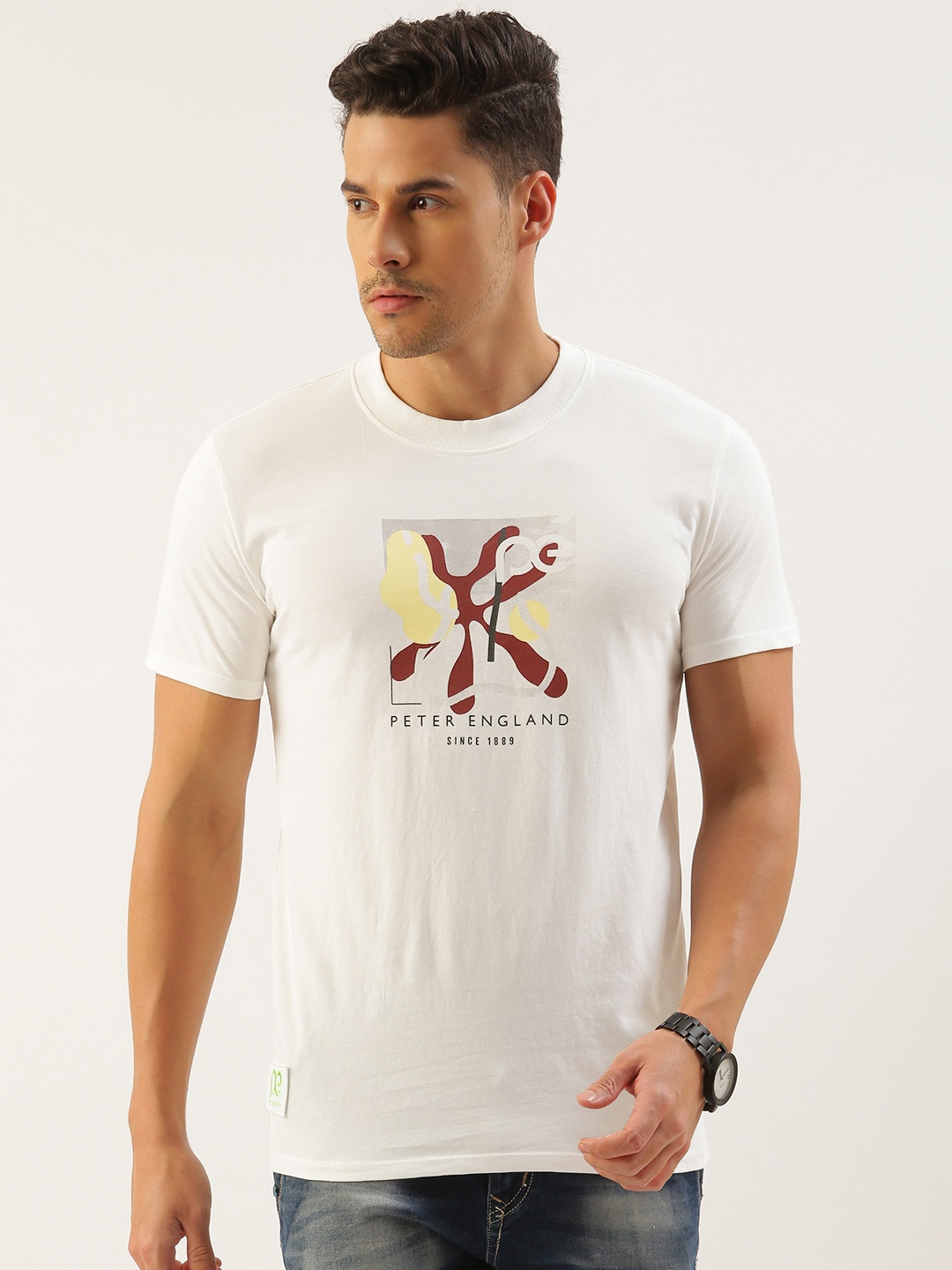 Peter England Better Jeans Company Undyed Printed Pure Cotton Slim Fit T-shirt, White
Peter England Better Jeans Company Undyed Printed Pure Cotton Slim Fit T-shirt, White