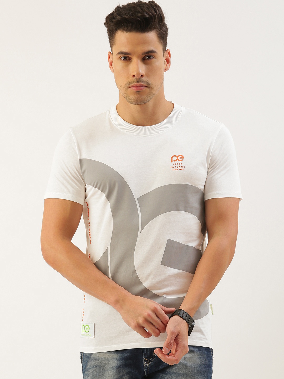 Peter England Better Jeans Company Undyed Printed Pure Cotton Applique Slim Fit T-shirt, White
Peter England Better Jeans Company Undyed Printed Pure Cotton Applique Slim Fit T-shirt, White