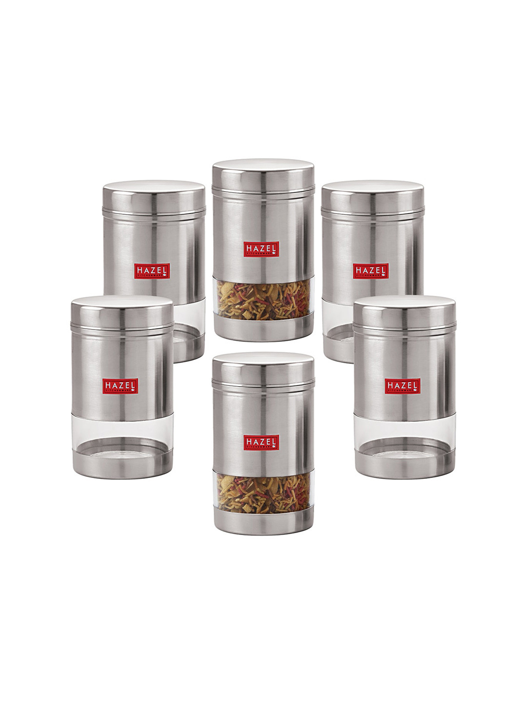 HAZEL Set of 6 Silver-Toned Solid Stainless Steel Dishwasher safe Storage Jars 1.2L each
HAZEL Set of 6 Silver-Toned Solid Stainless Steel Dishwasher safe Storage Jars 1.2L each