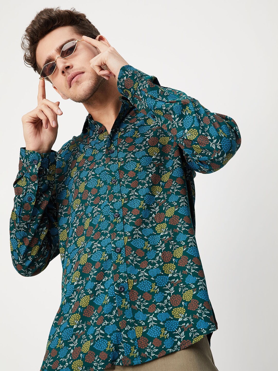 max Men Floral Printed Casual Shirt, Green